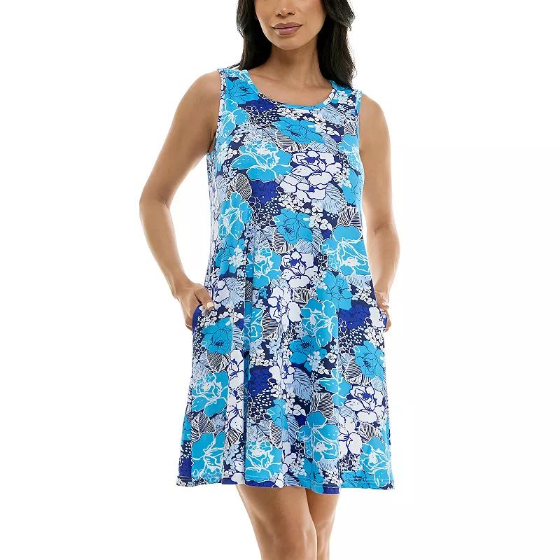 Women's Nina Leonard Sleeveless Trapeze Dress, Size: Small, Blue Ivory Product Image