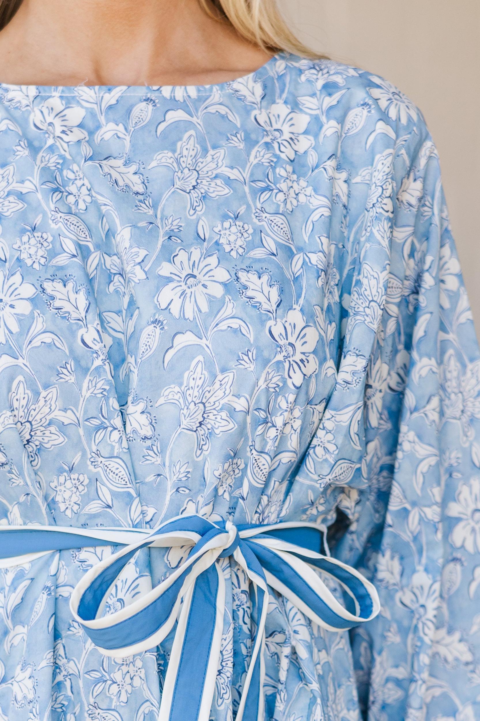 Stay Close Blue Floral Toile Tied Waist Dress Female Product Image