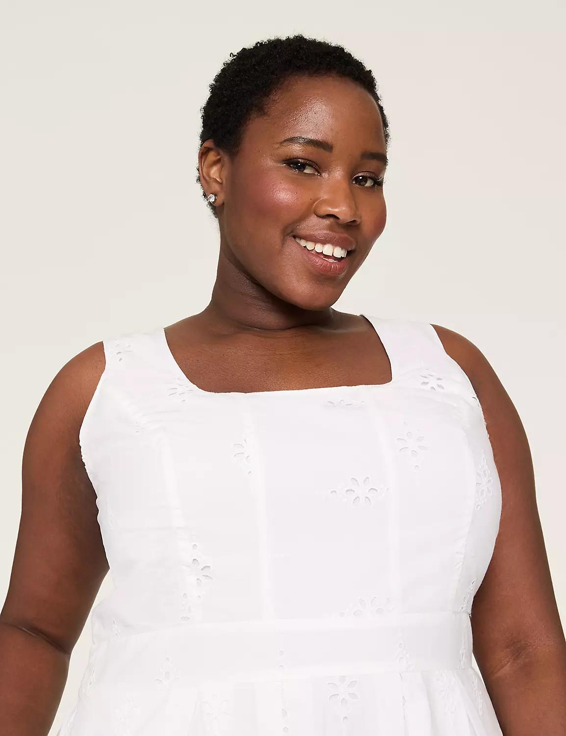 Eyelet Square-Neck Pleated Midi Dress Product Image