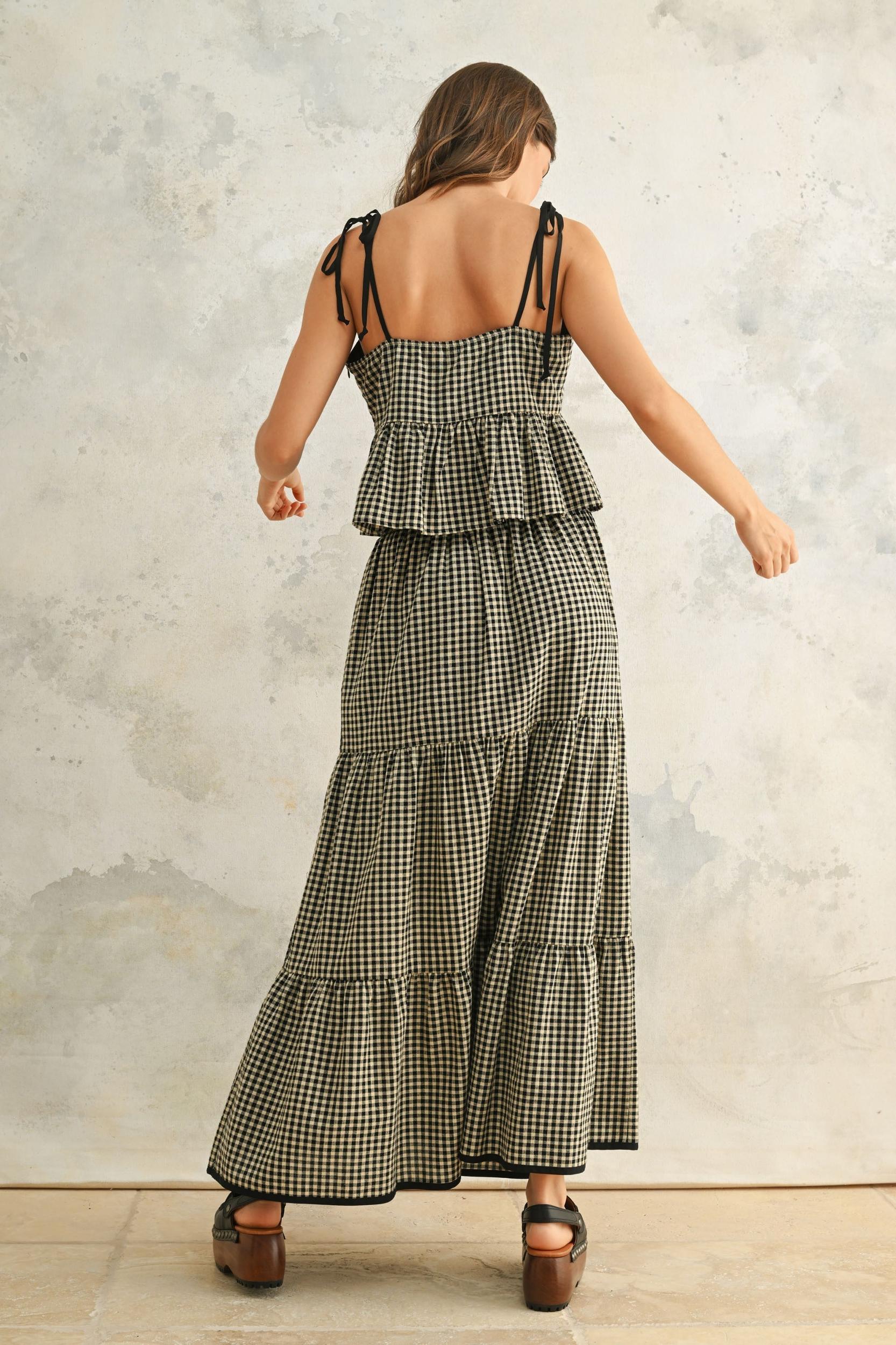 Gingham Tiered Maxi Cotton Skirt Product Image