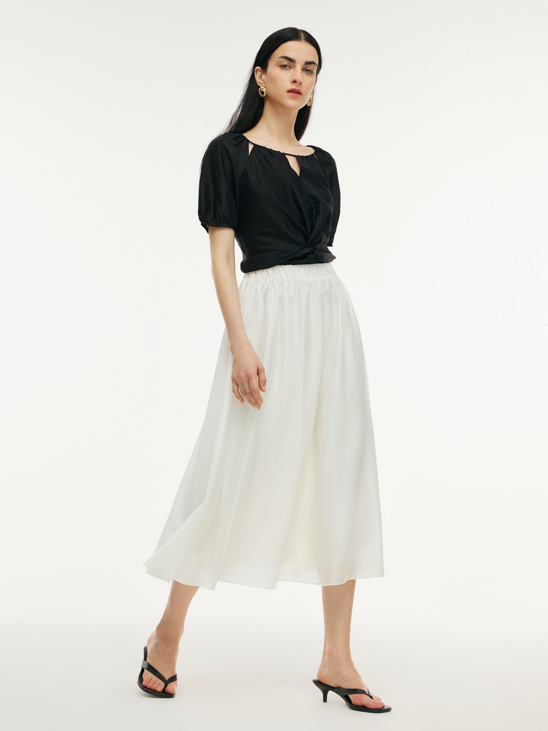 Tencel Blend Twist Front Top And A-Line Skirt Two-Piece Set Product Image