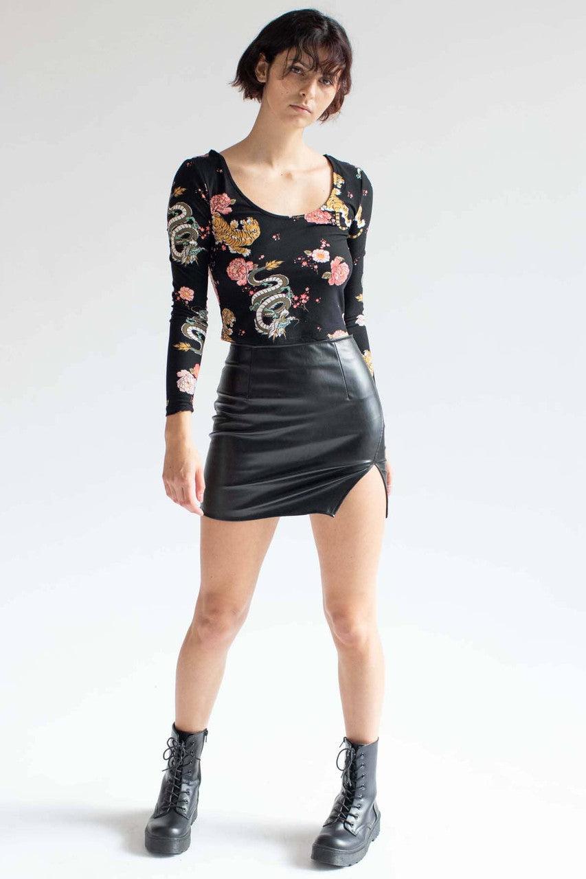 Black Pleather Split Thigh Mini Skirt Product Image