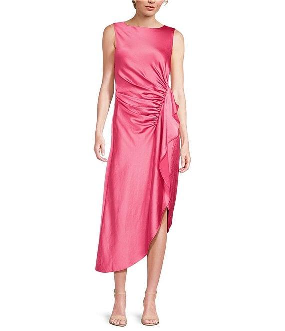 Alex Marie Monica Drapey Satin Sleeveless Midi Dress Product Image