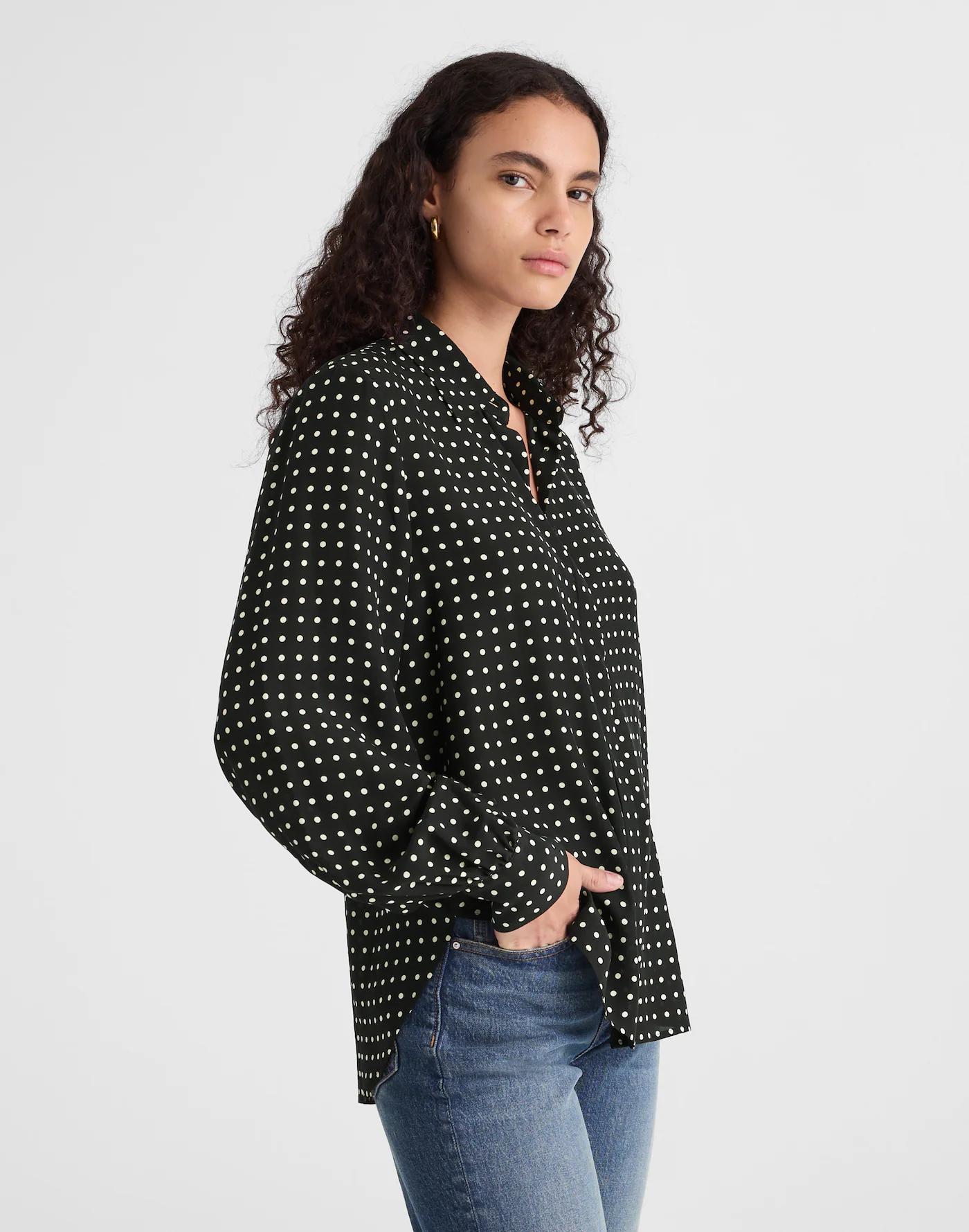 Shirred Button-Up Top in 100% Silk Product Image