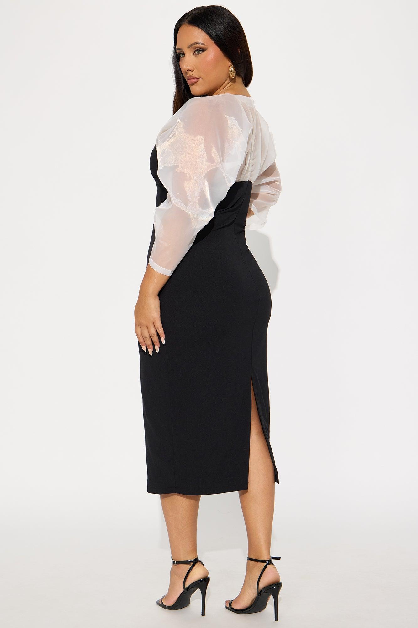Carin Organza Sleeve Midi Dress - Black/White Female Product Image