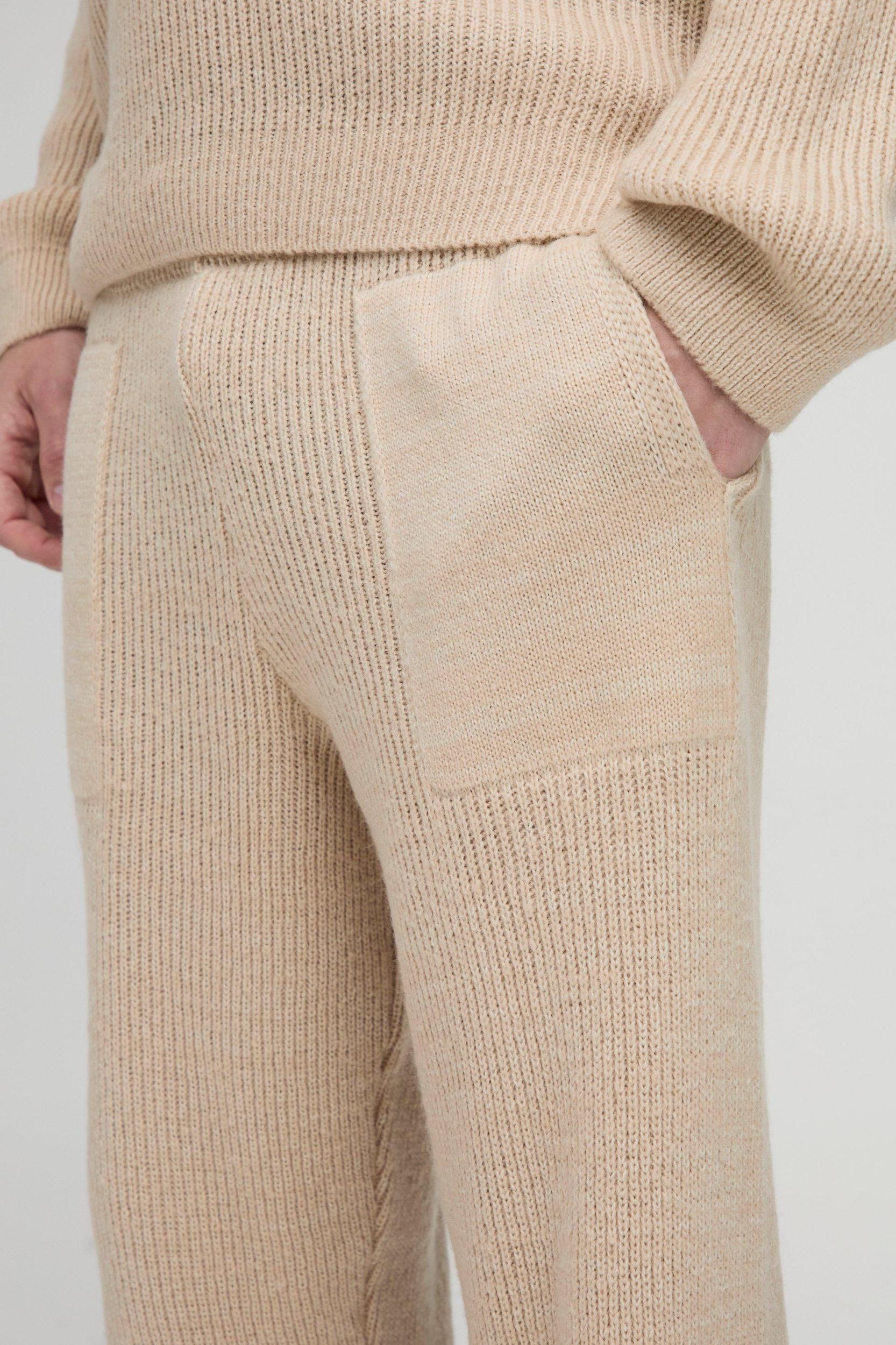 Relaxed Split Hem Brushed Rib Knitted Sweatpants | boohooMAN USA Product Image