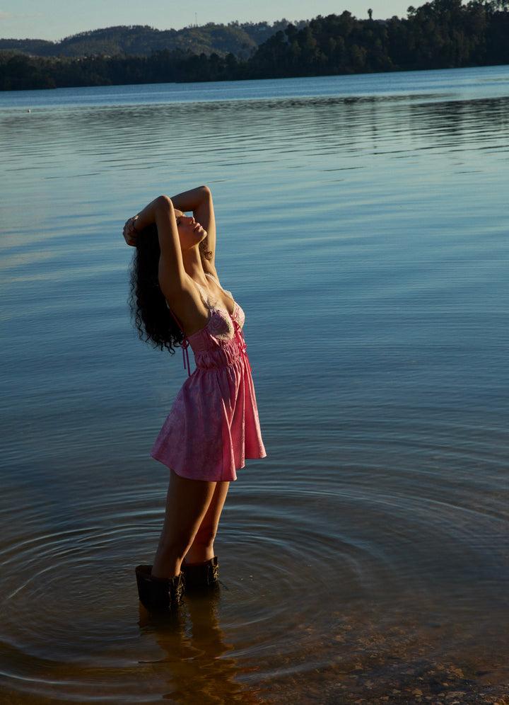 Rose Milk Eyelet Slip Dress — Pink Product Image