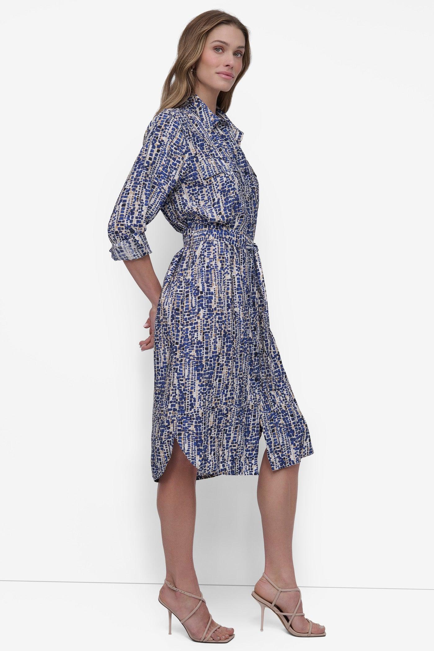 BELTED TIERED MIDI SHIRT DRESS Product Image