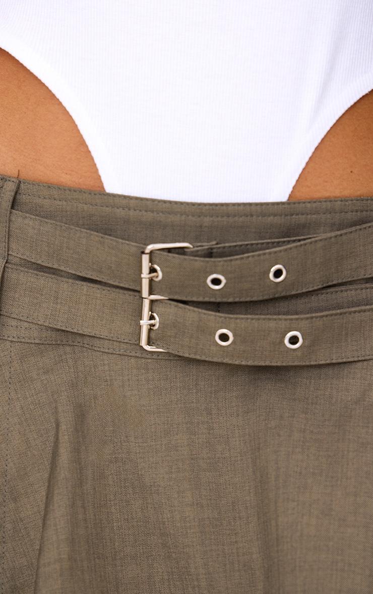 Khaki Double Belt Detail Puffball Mini Skirt Product Image