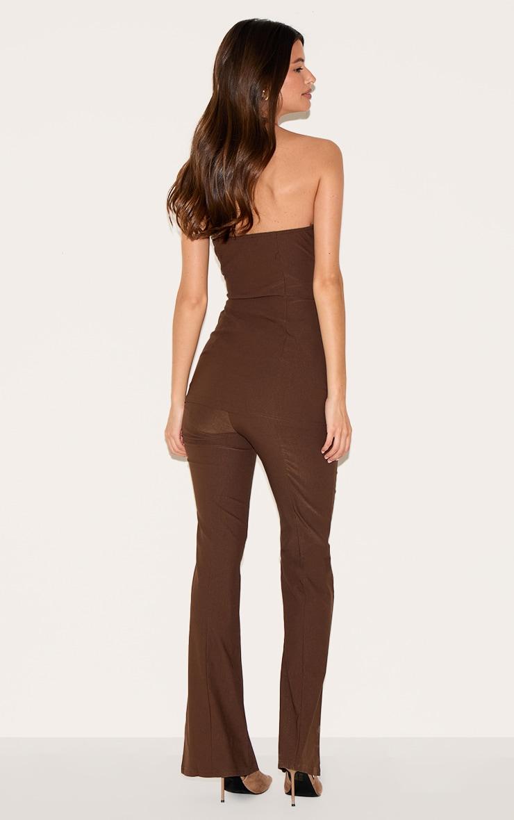 Chocolate Woven Thin Halter Overlay Detail Jumpsuit Product Image