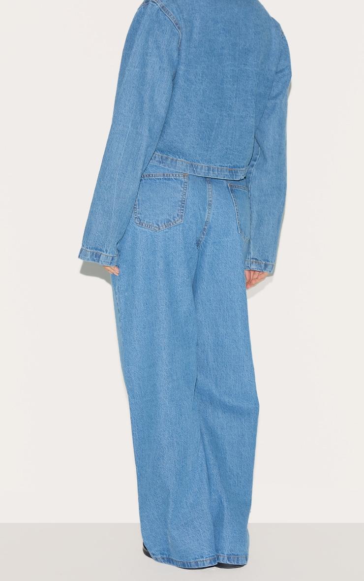 Mid Blue Wash Low Rise Tie Waistband Wide Leg Jeans Product Image