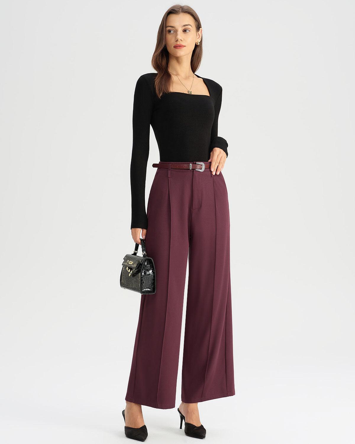 Wine Red Natural Waisted Casual Pants Product Image