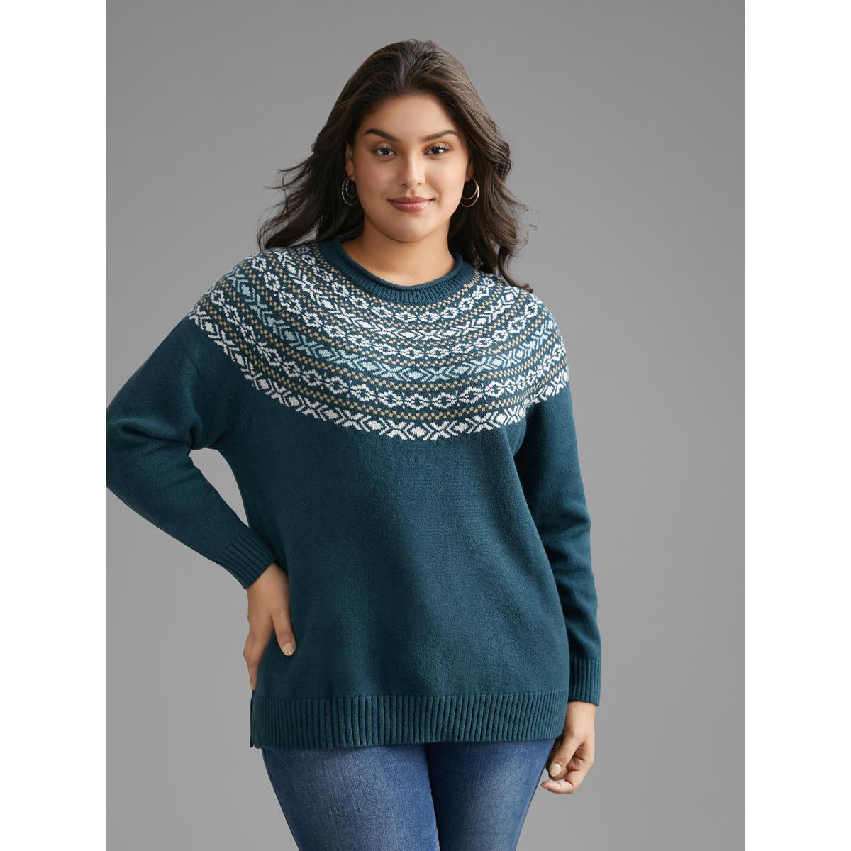 Plus Size Supersoft Essentials Bandana Round Neck Raglan sleeve Pullover DarkGreen Women Casual Loose Long Sleeve Round Neck Everyday Pullovers BloomChic 22-24/3X Product Image