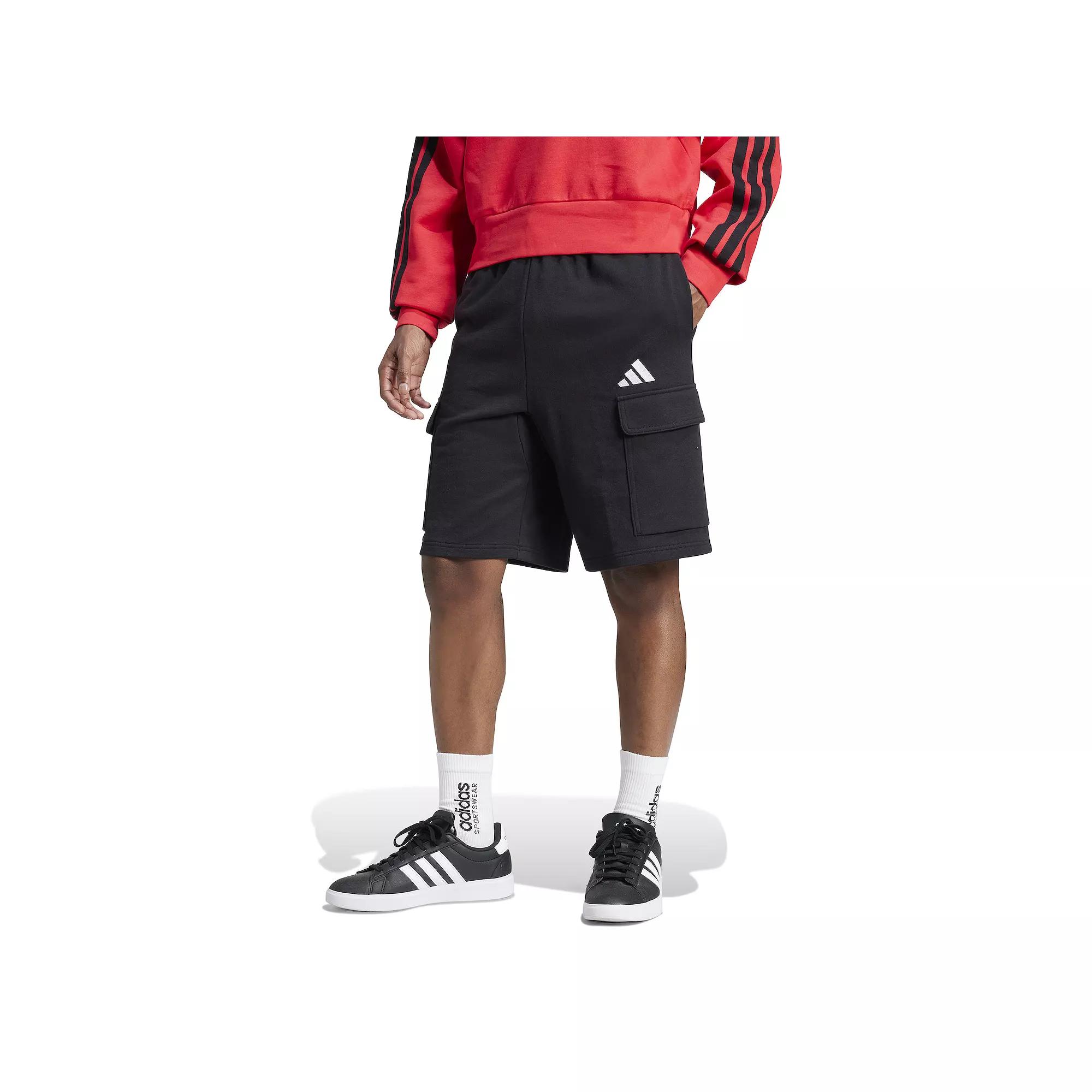 Men's adidas Essentials Feelcozy French Terry Cargo Shorts, Size: Medium, Black Product Image