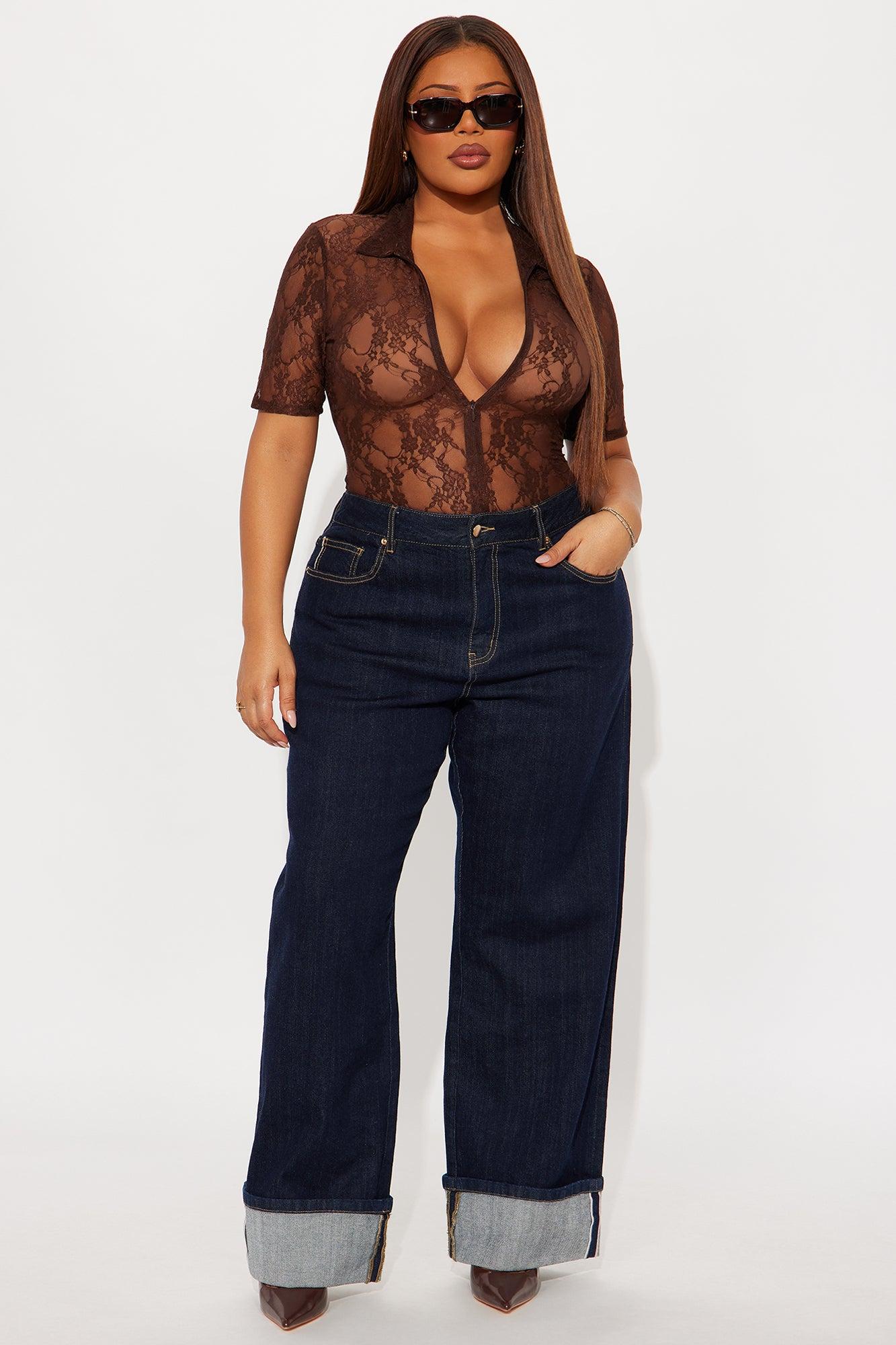 Timea Short Sleeve Lace Bodysuit - Brown Female Product Image