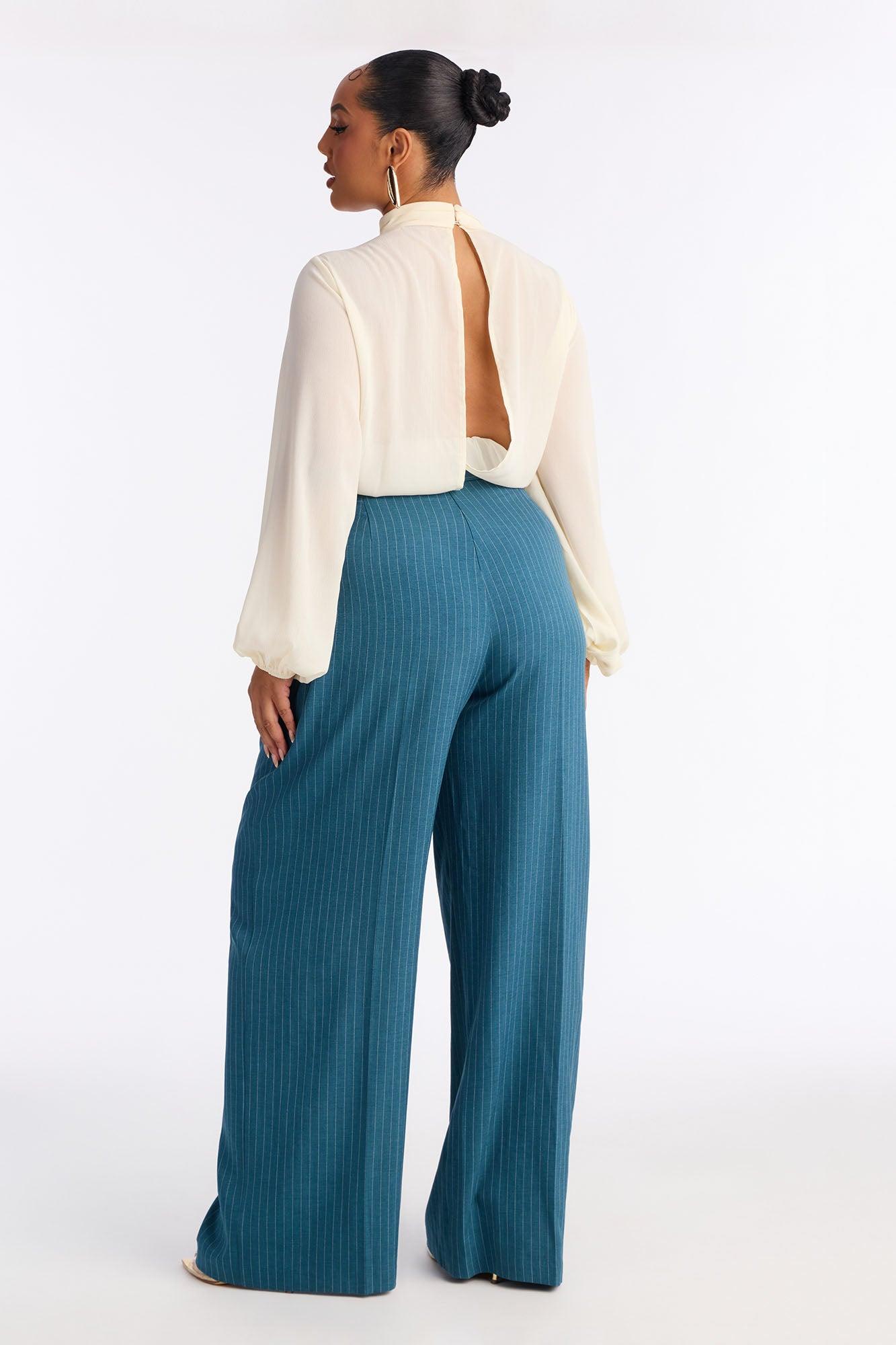 Gemma Pinstripe Cowl Wide Leg Jumpsuit - Blue/combo Female Product Image