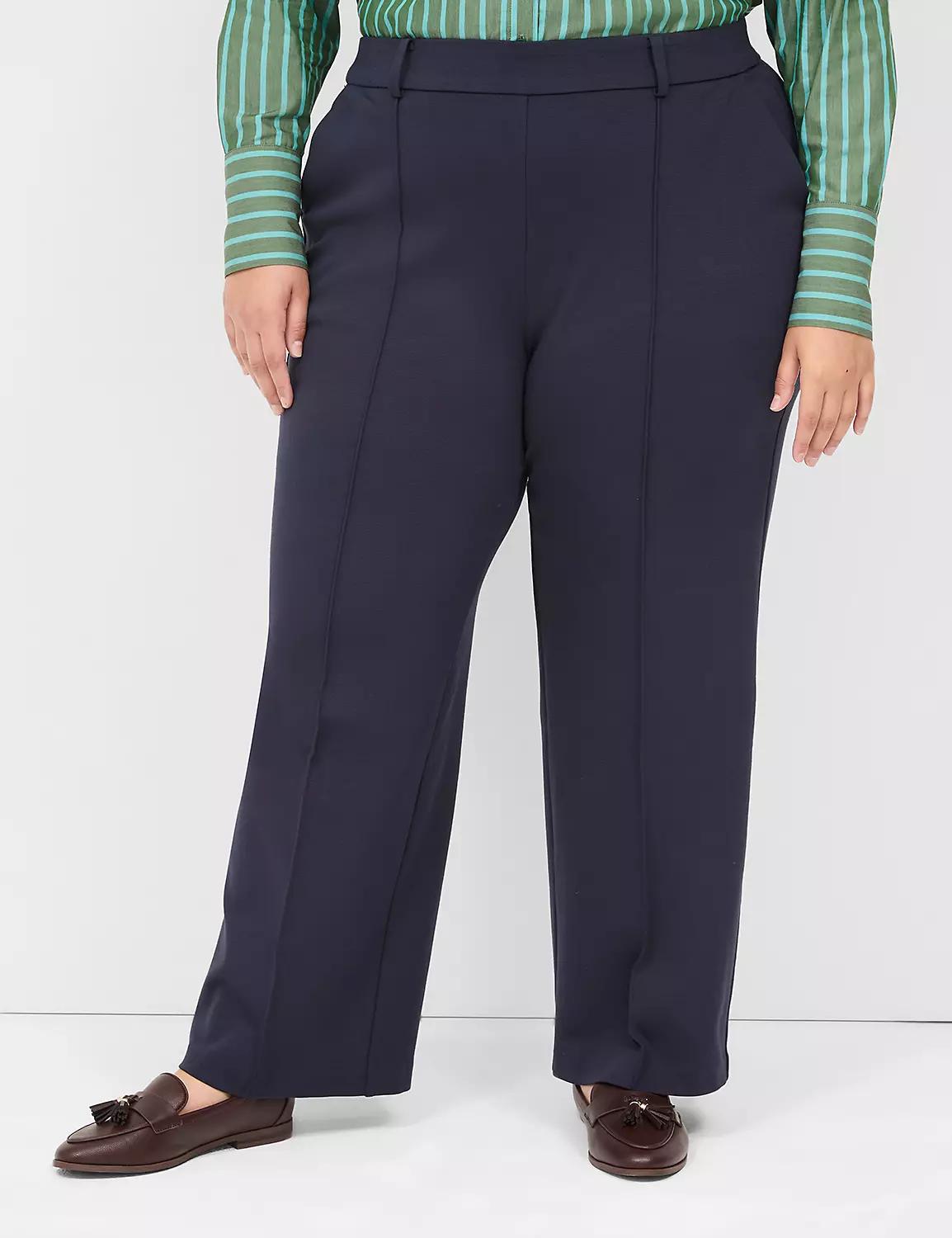 Pull-On Textured Ponte Straight Leg Pant Product Image