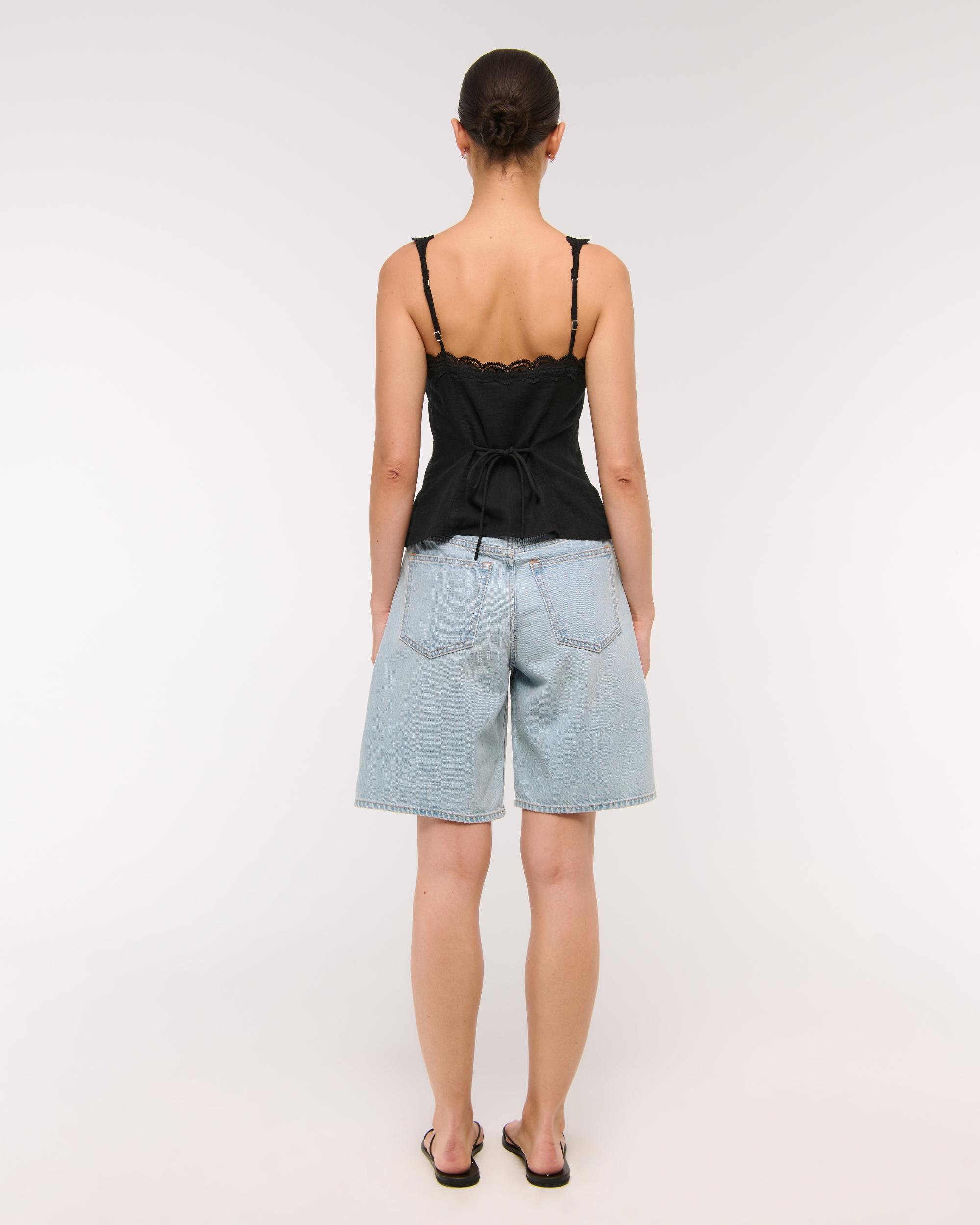 Lace-Trim Tie-Front Peplum Top Product Image