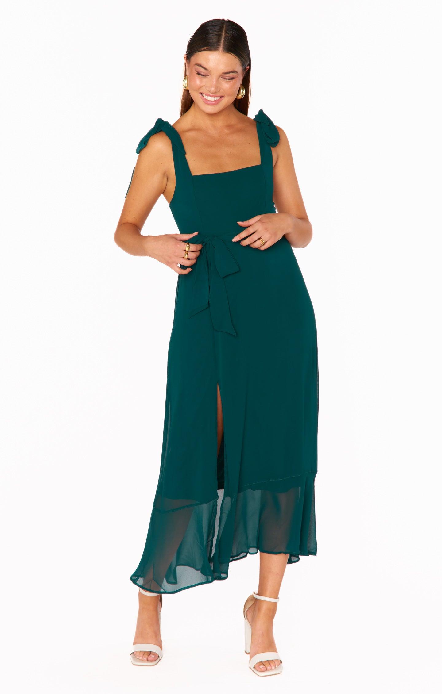Claire Midi Dress ~ Emerald Chiffon Product Image