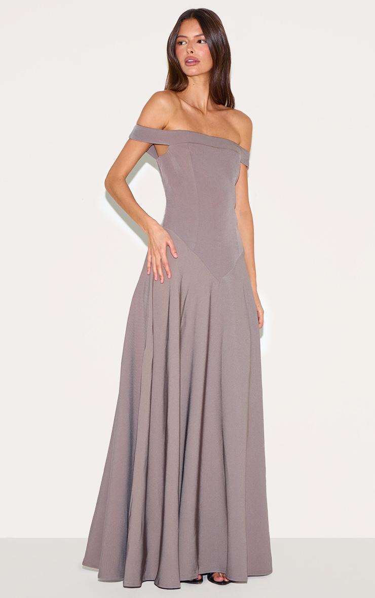  Mushroom Structured Bardot V Waist Maxi Dress Product Image