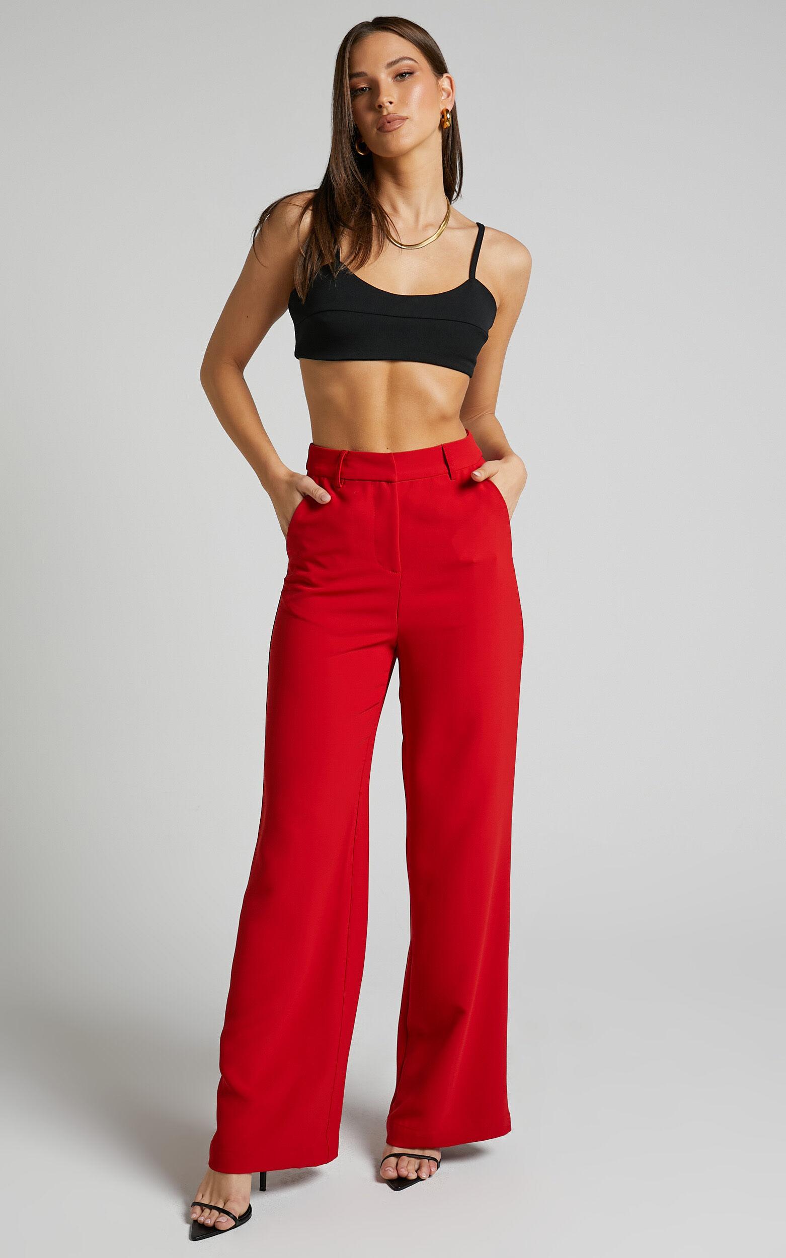 Bonnie Pants - High Waisted Tailored Wide Leg Pants in Red Product Image