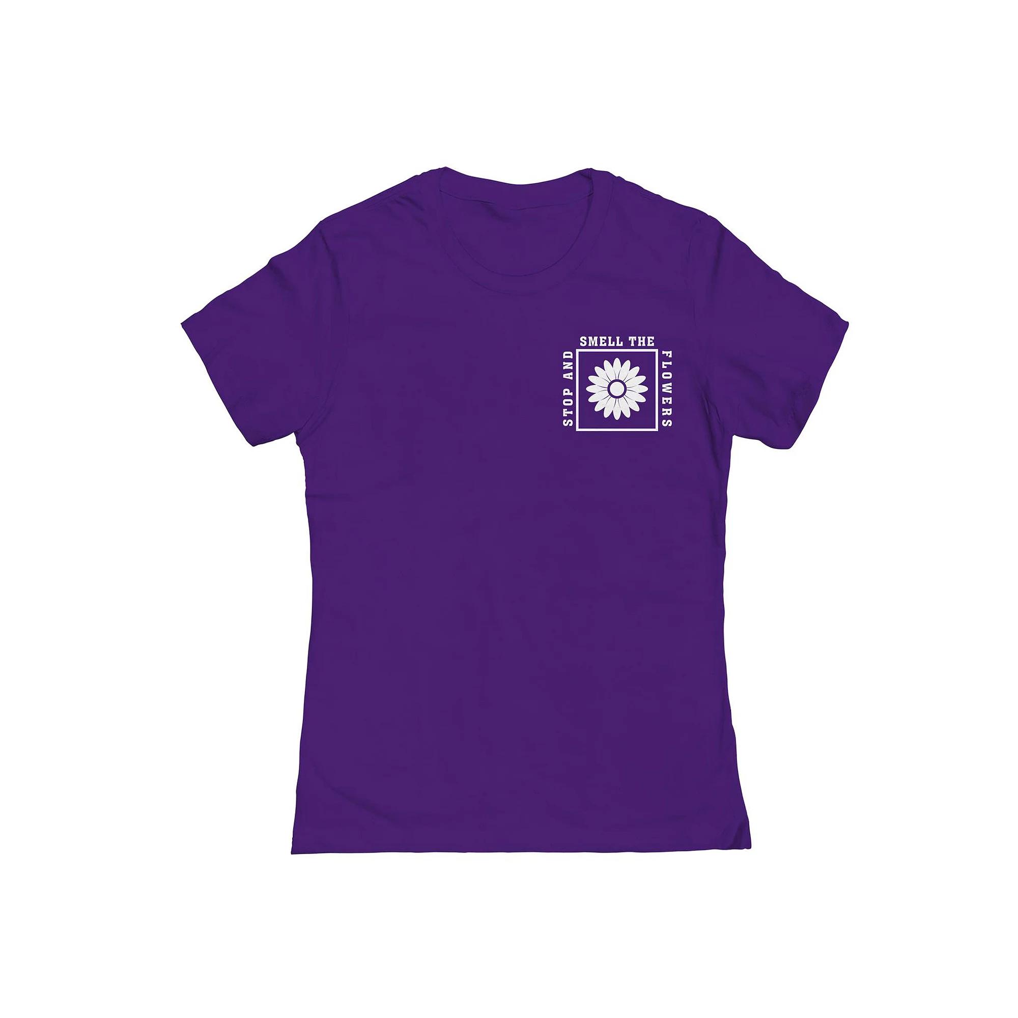 Junior's Smell The Flowers Womens Graphic Tee, Girl's, Size: Small, Purple Product Image