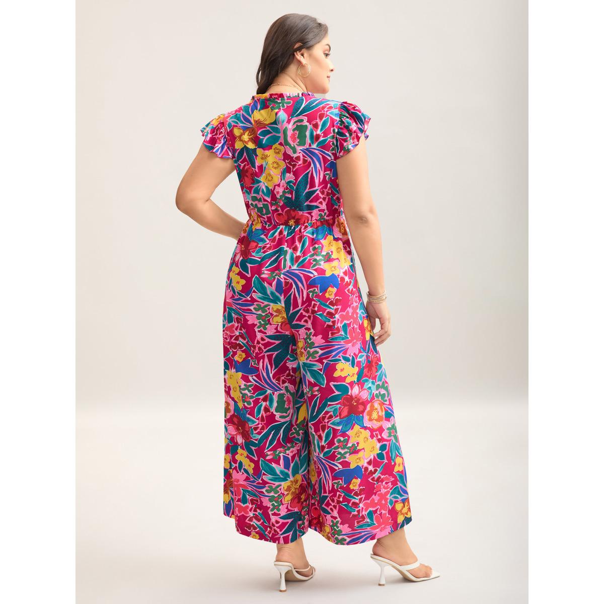 Plus Size RedViolet Sunkissed Floral Print Button Wide-Leg Jumpsuit Women Resort Cap Sleeve Notched collar Vacation Loose Jumpsuits BloomChic 30/6X Product Image