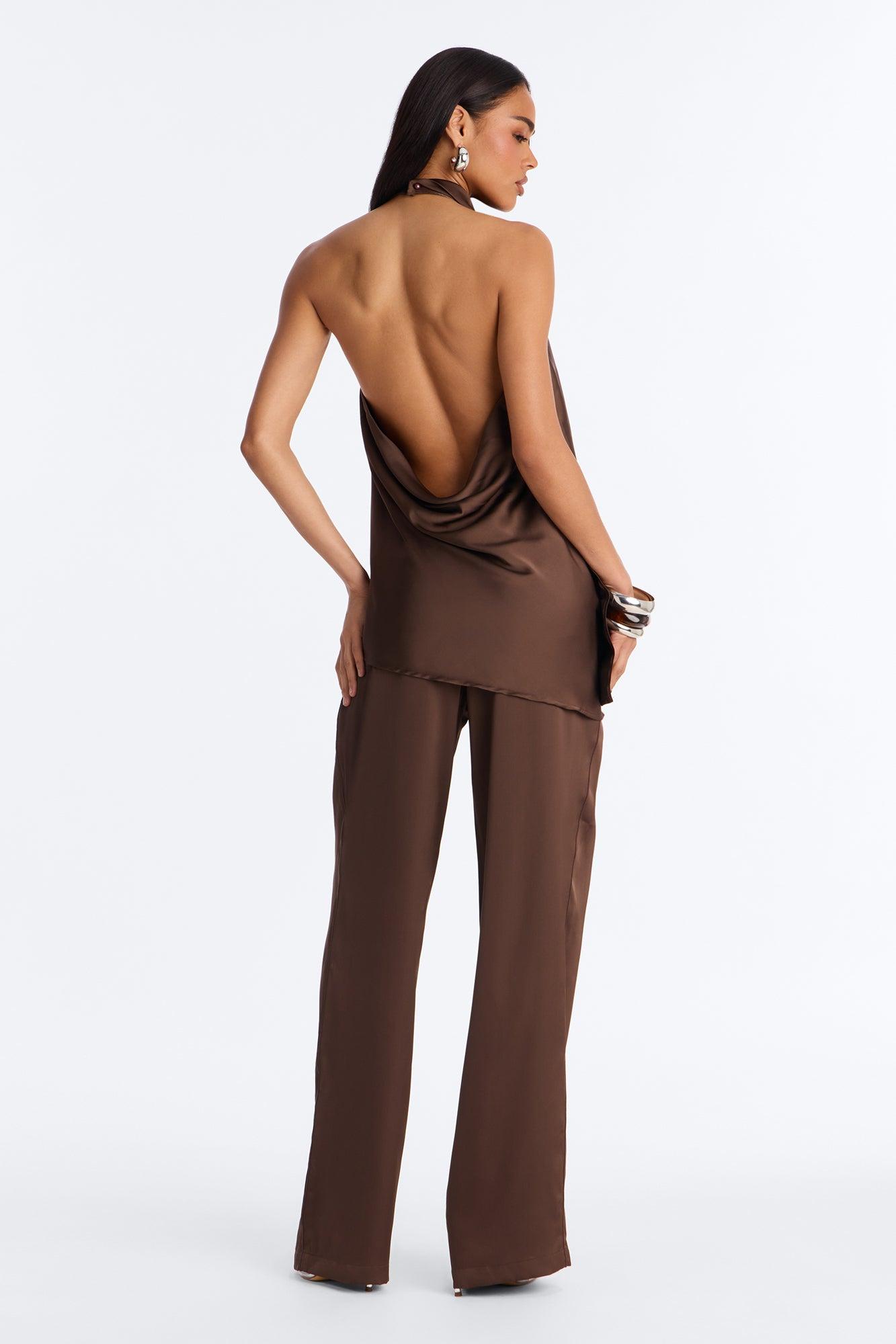 Teagan Low Rise Satin Wide Leg Pant 33″ - Chocolate Female Product Image