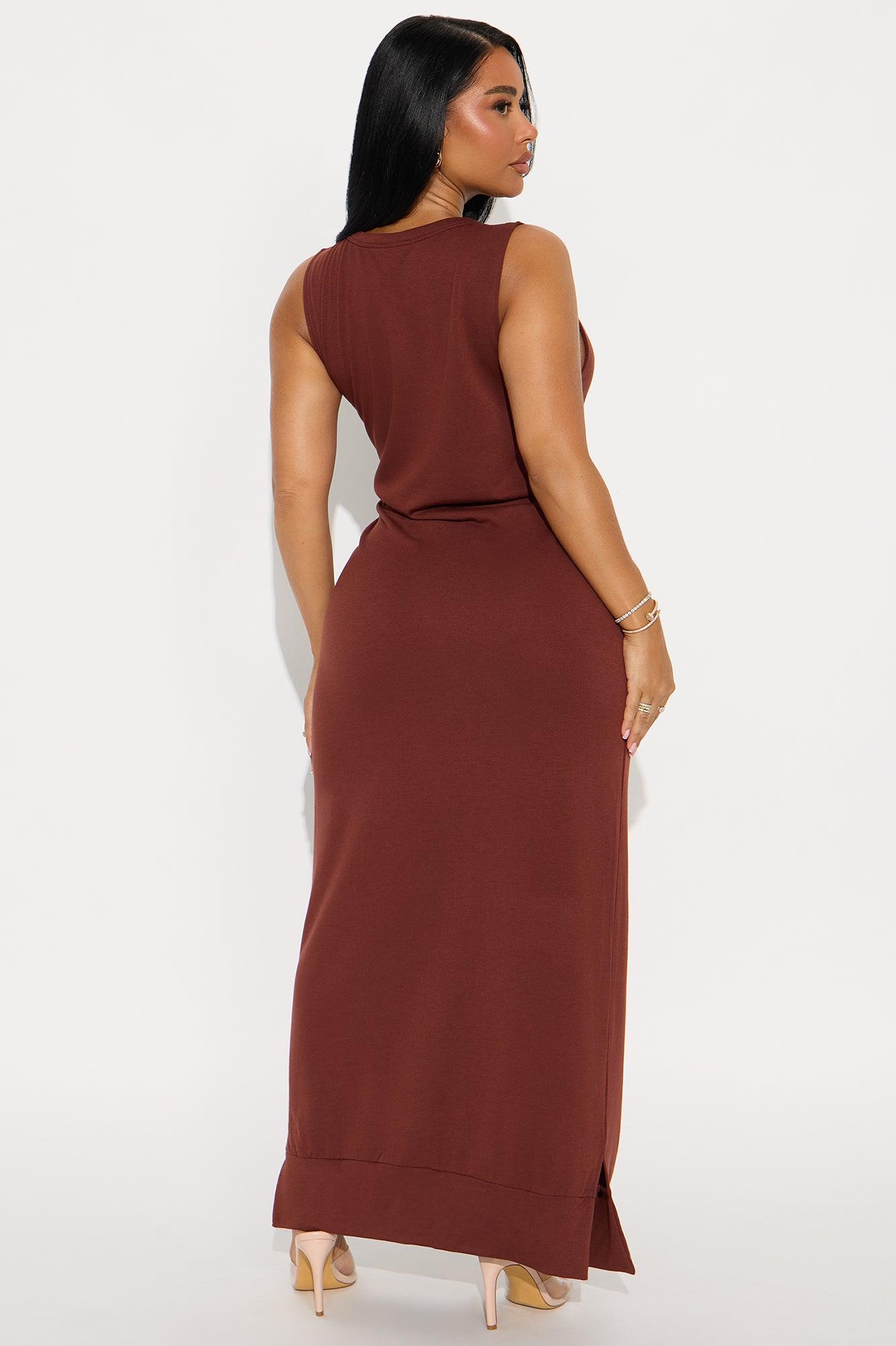 Dawn Button Up Maxi Dress  - Brown Female Product Image