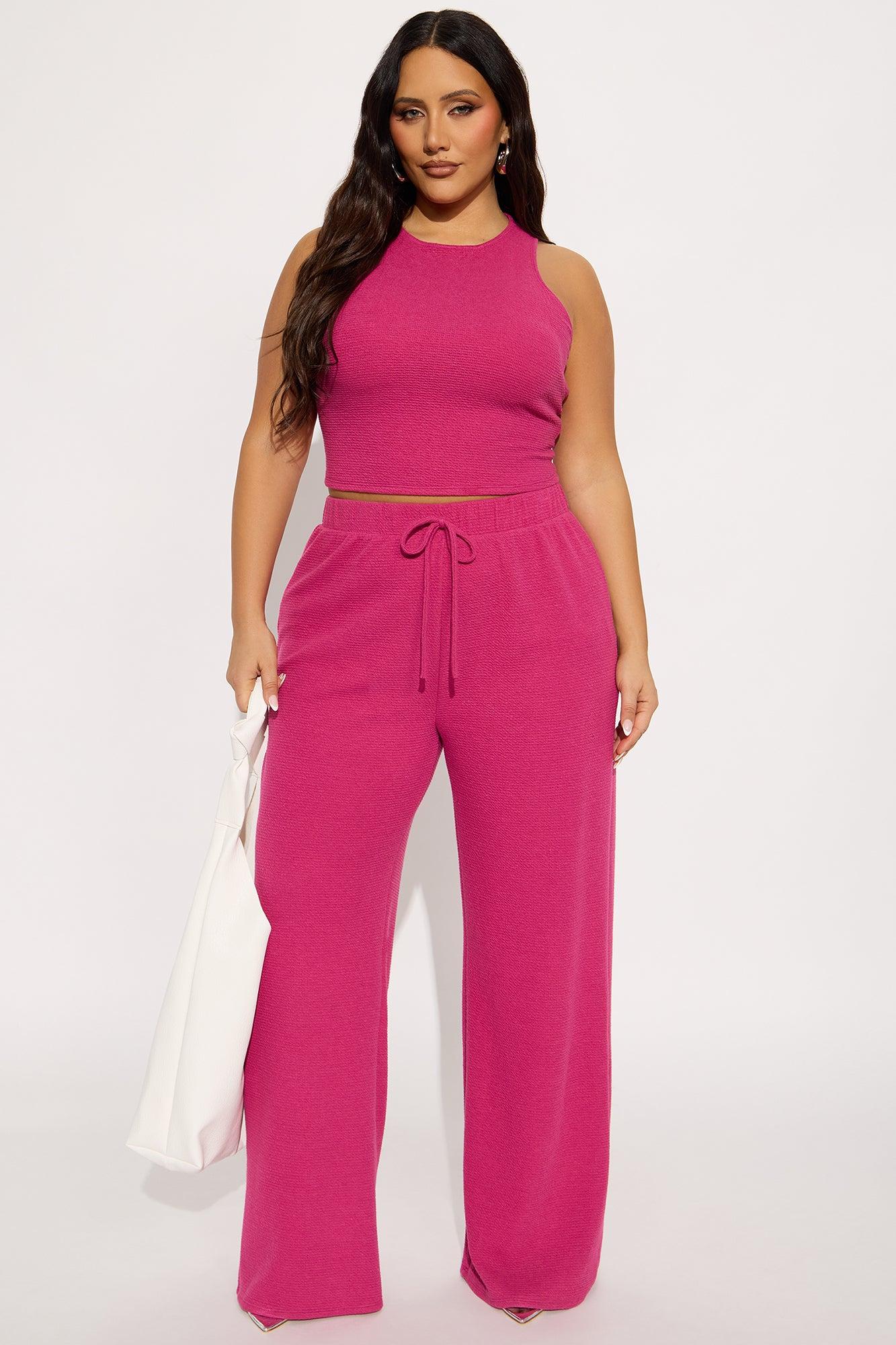 Alana Textured Wide Leg Pant Set - Magenta Female Product Image