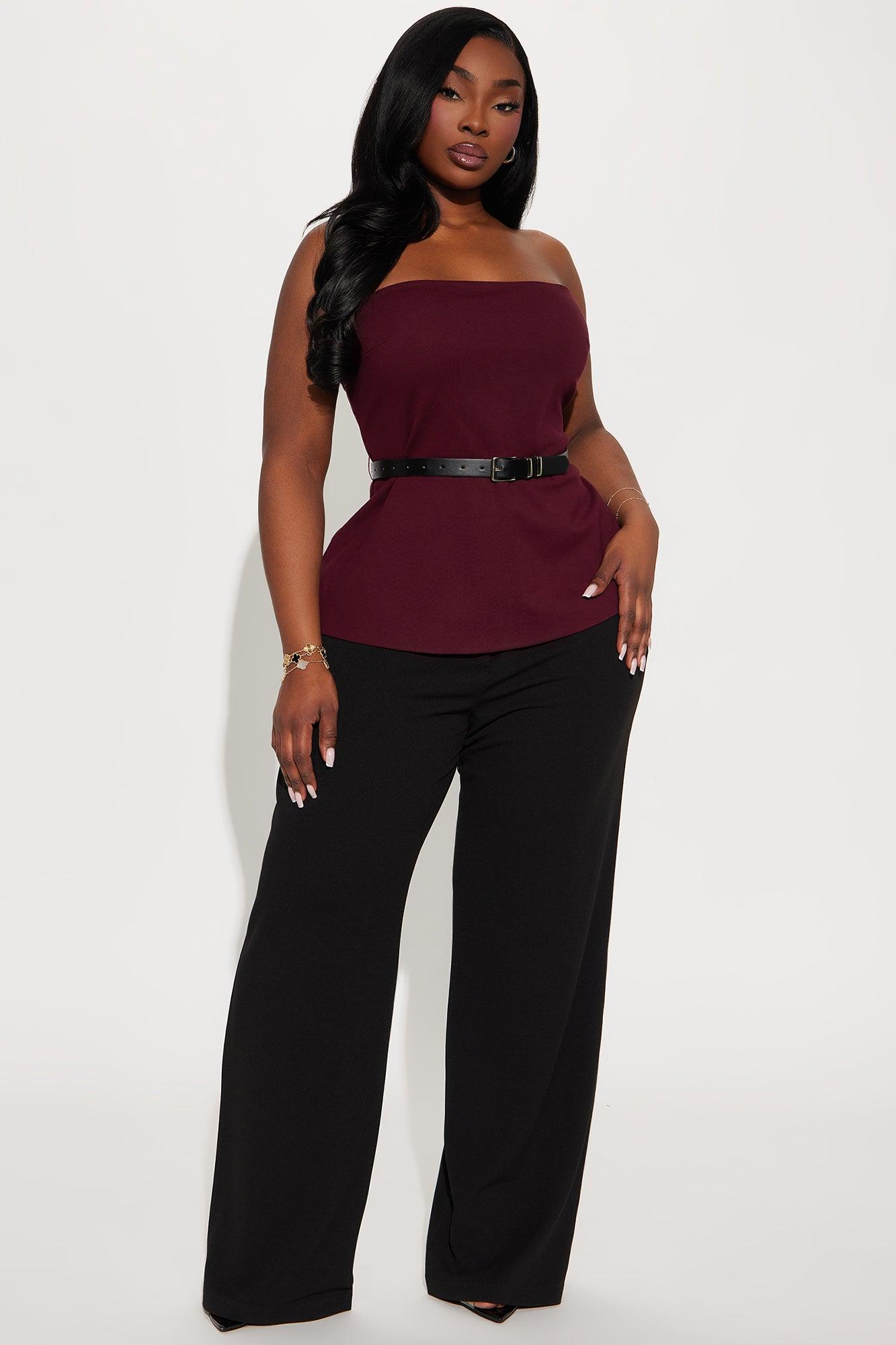 Mia Belted Strapless Top - Burgundy Product Image