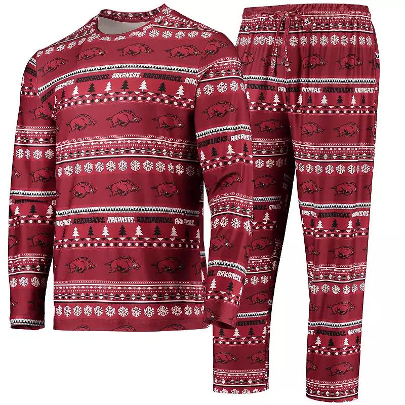 Men's Concepts Sport Cardinal Arkansas Razorbacks Ugly Sweater Long Sleeve T-Shirt and Pants Sleep Set,  Product Image