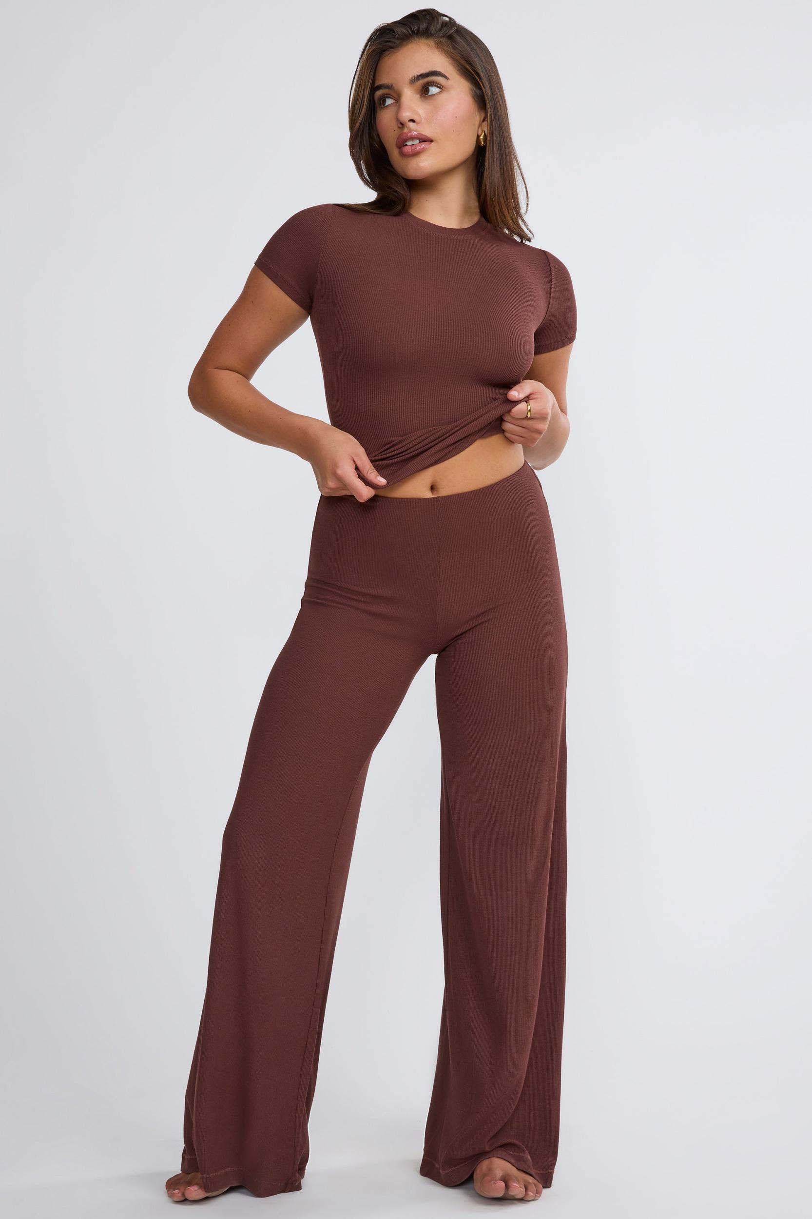 Mid Rise Wide Leg Trouser in Chocolate Product Image