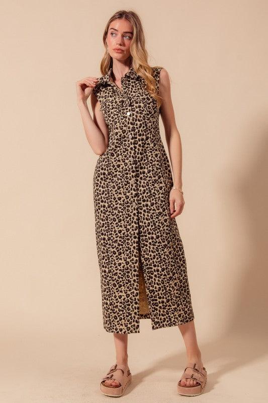 Allison Leopard Denim Maxi Dress Product Image