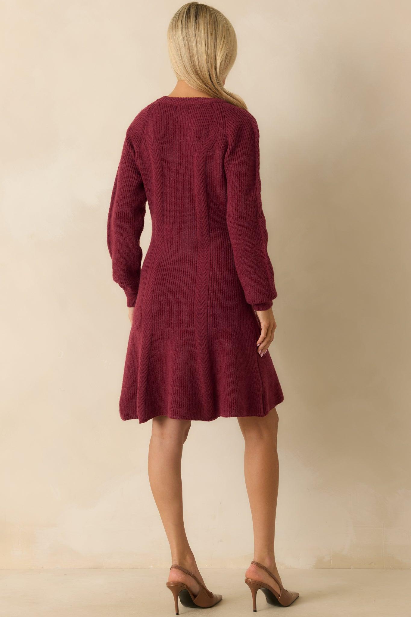 No Better Time Burgundy Ribbed Knit Sweater Mini Dress Product Image