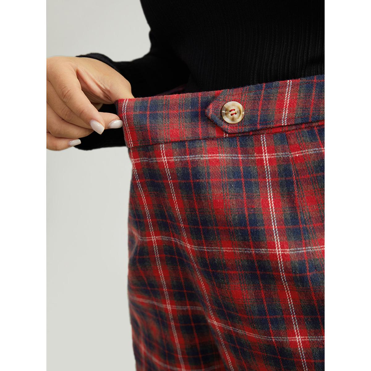Plus Size Plaid Button Detail Pocket Loose Pants Women Scarlet Elegant Loose Mid Rise Festival-Christmas Pants BloomChic 14-16/1X Product Image
