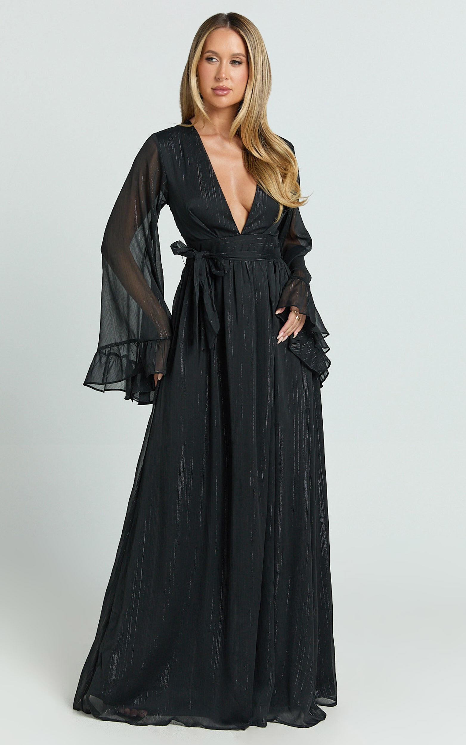 Dangerous Woman Maxi Dress - Plunge Thigh Split Dress in Black Product Image