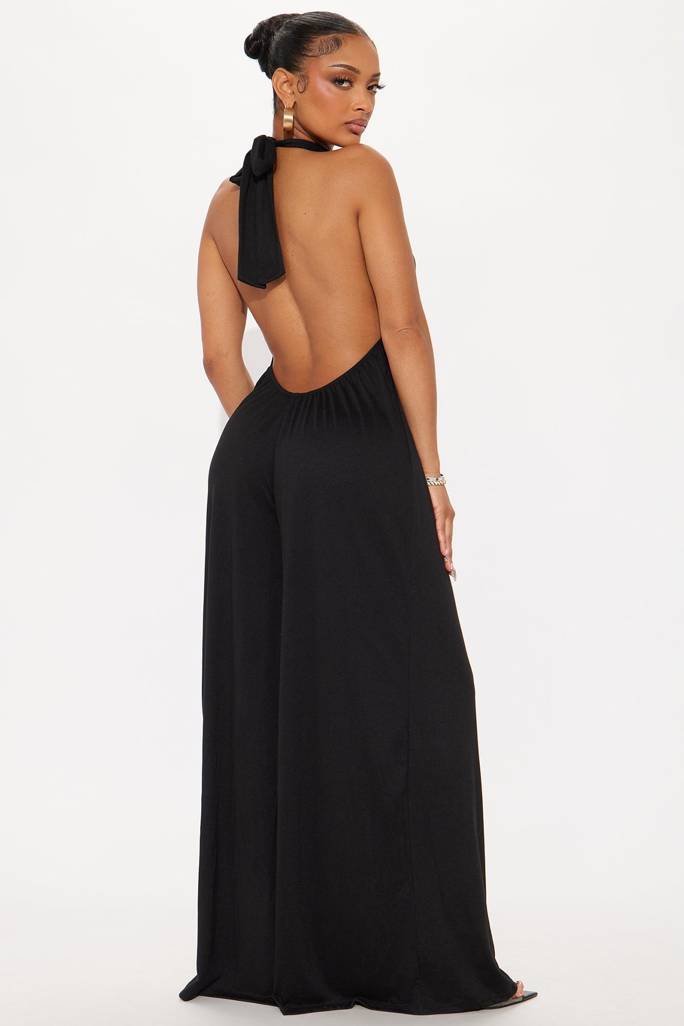 True Blossom Backless Jumpsuit - Black Product Image