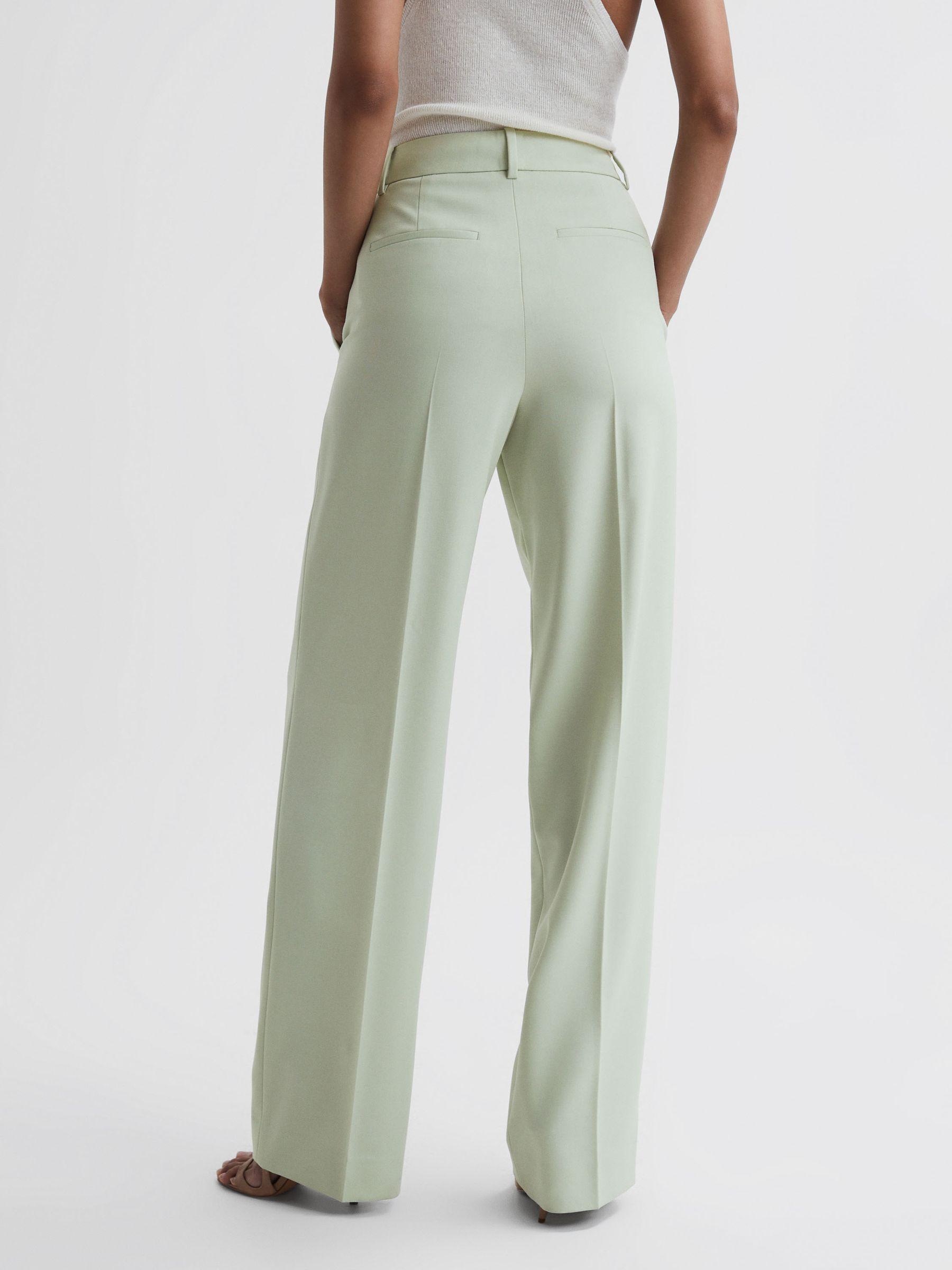 Wide Leg Wool Blend Trousers in Green Product Image