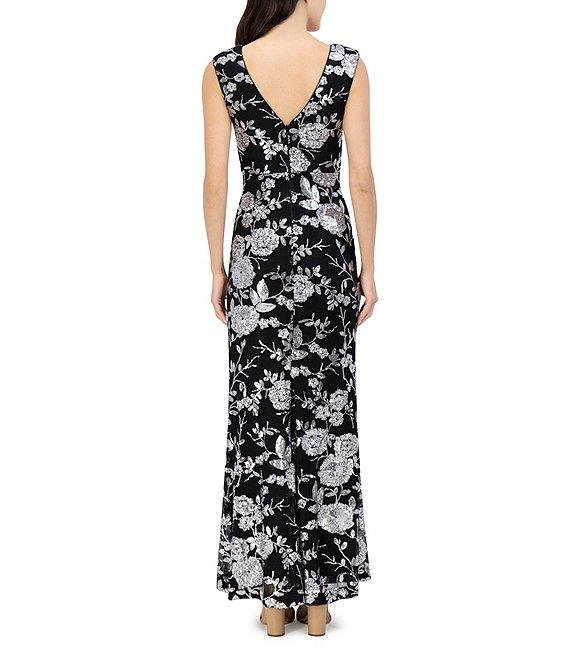 Eliza J Floral Sequin Boat Neck Sleeveless V-Back Gown Product Image