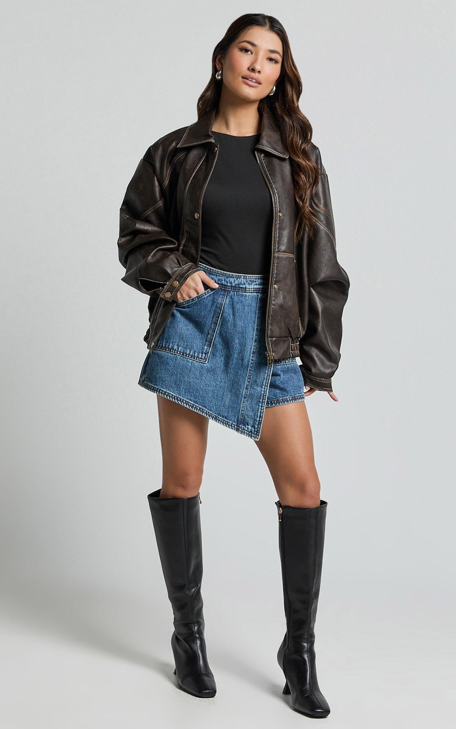 Harleigh Skort - Pocket Detail Wrap Denim Skort in Dark Blue Wash Product Image