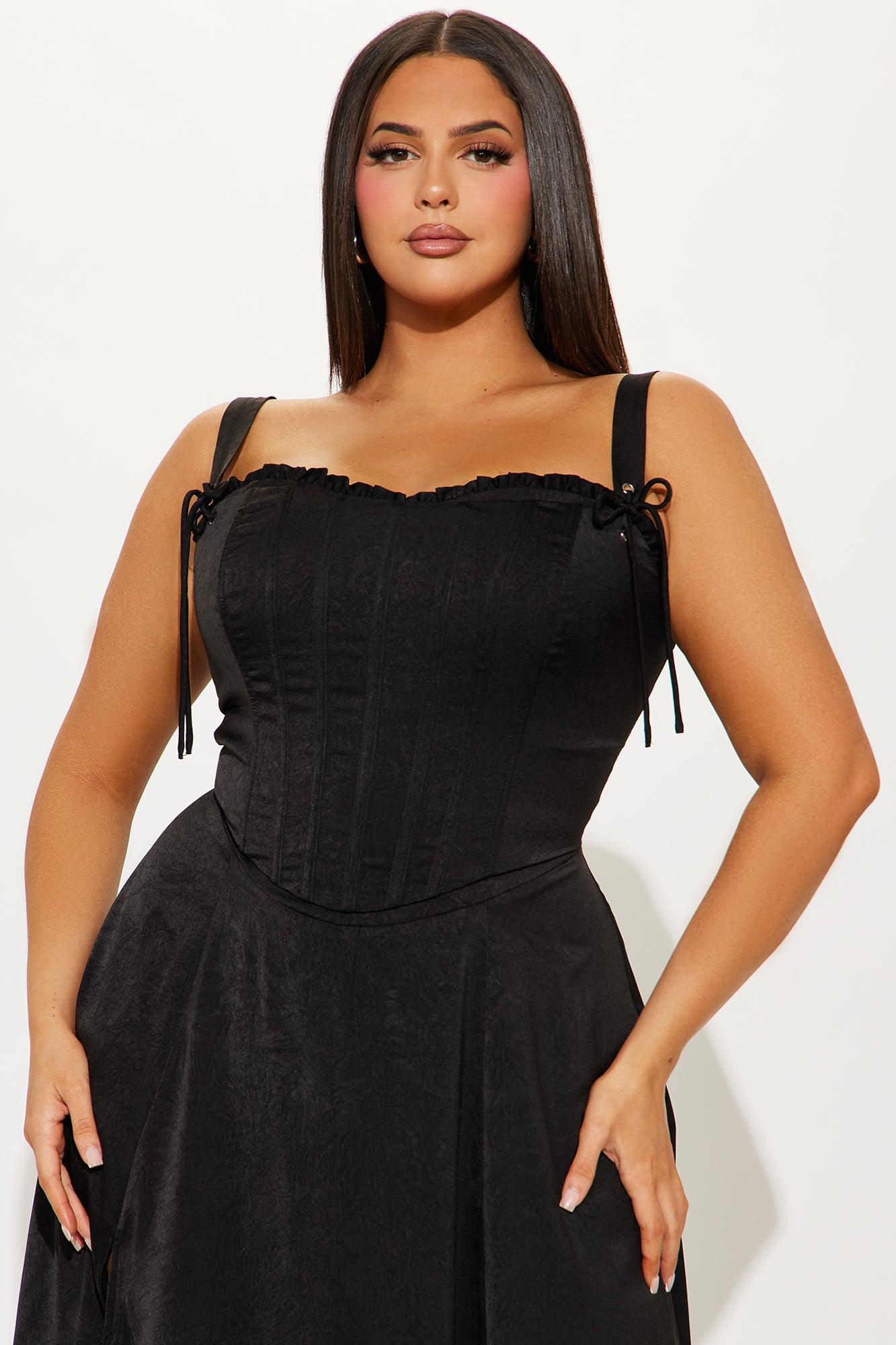 Realm of Fantasy Satin Corset Midi Dress - Black Product Image