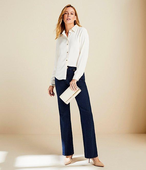 MICHAEL Michael Kors Astor Stud Collar Long Sleeve Button-Front Top Product Image