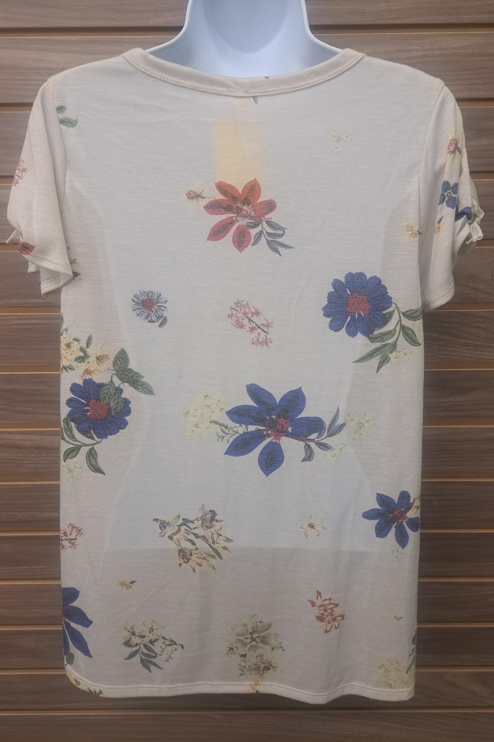 Flowy floral tie sleeve tee Product Image