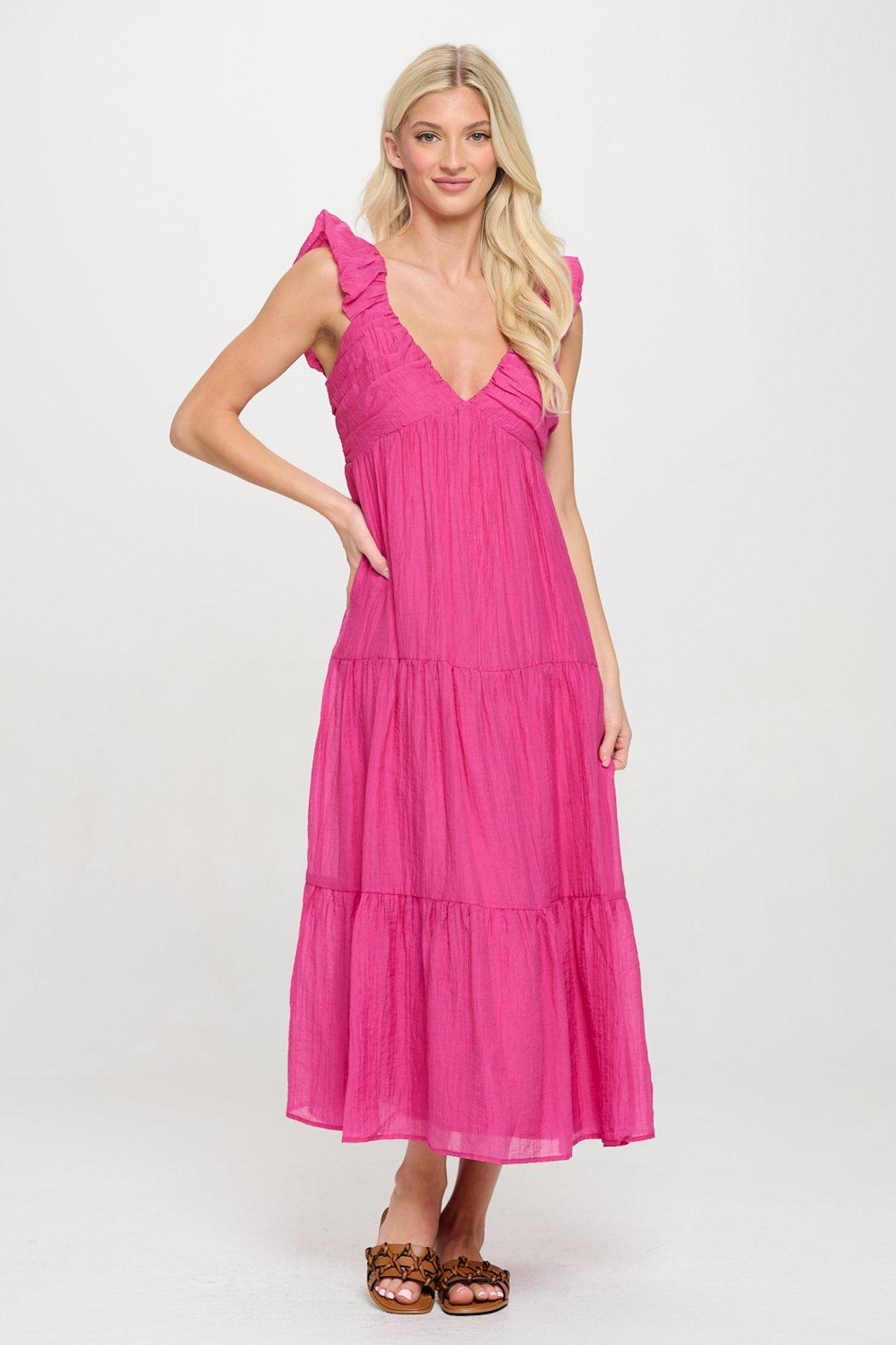 Fuchsia Breeze Ruched Maxi Dress Product Image