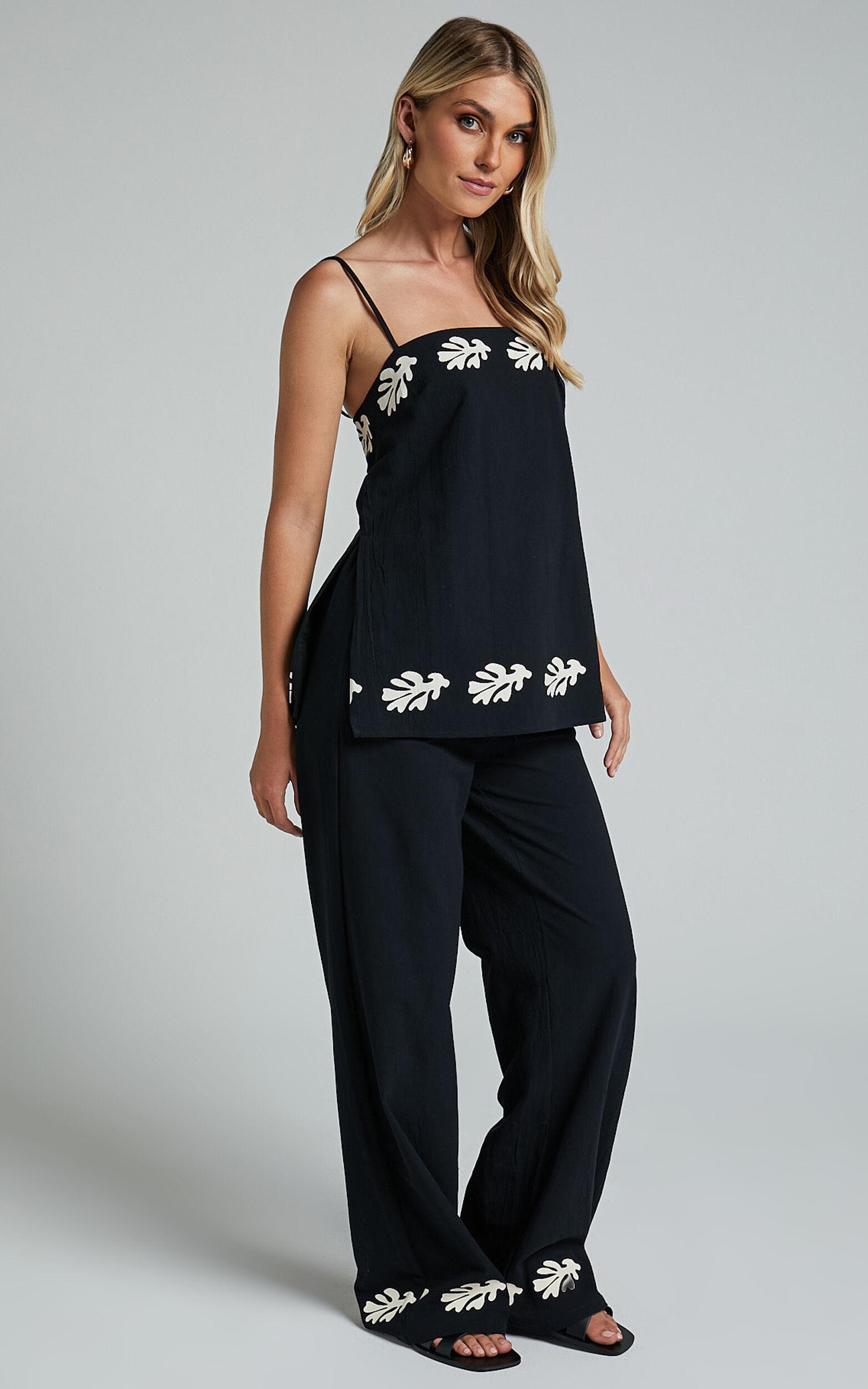 Runaway The Label - Amalia Linen Blend Pant in Black/Sand Product Image