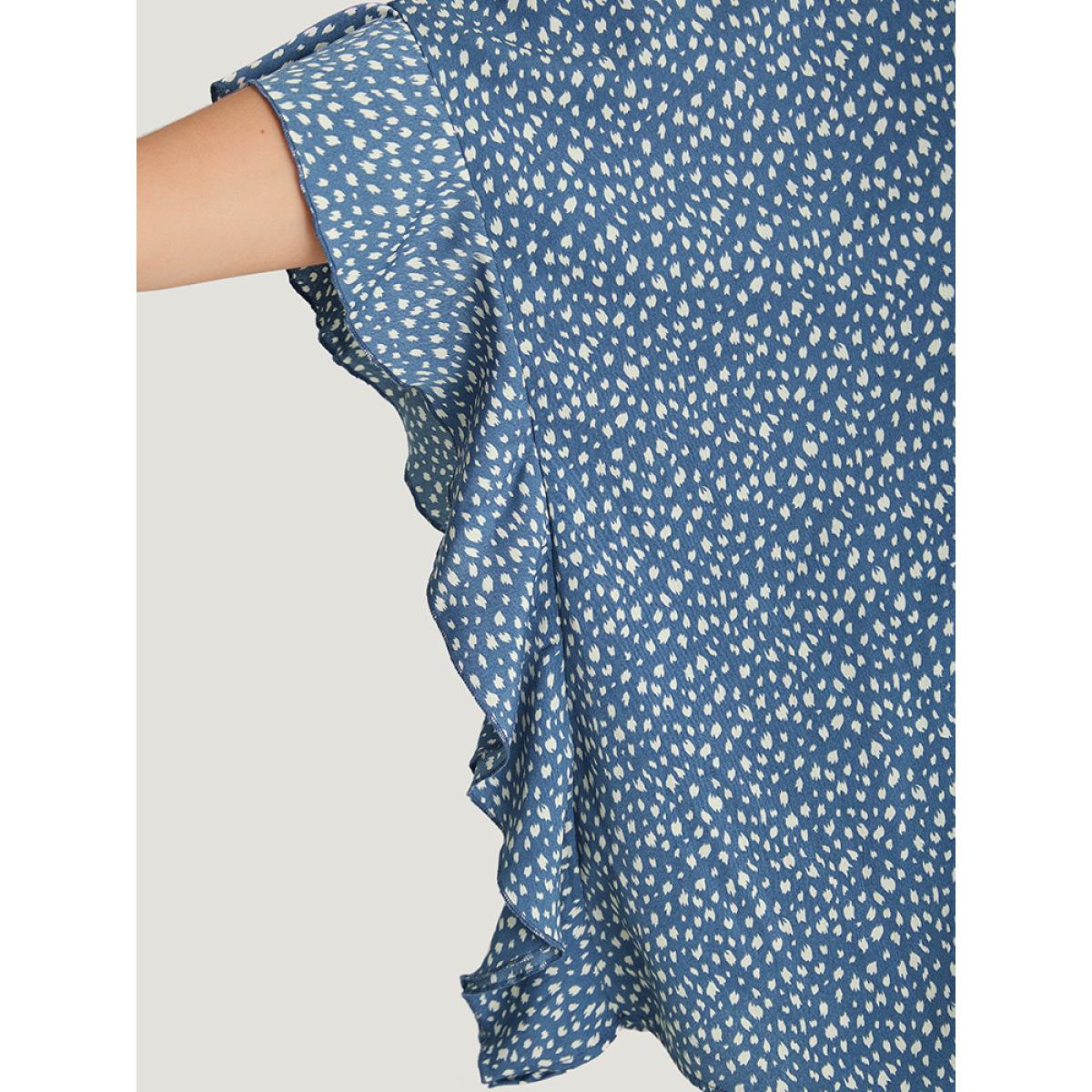 Plus Size Stone Leopard Print Ruffle Trim Asymmetrical Hem Batwing Sleeve Blouse Women Elegant Half Sleeve V-neck Dailywear Blouses BloomChic 10/M Product Image