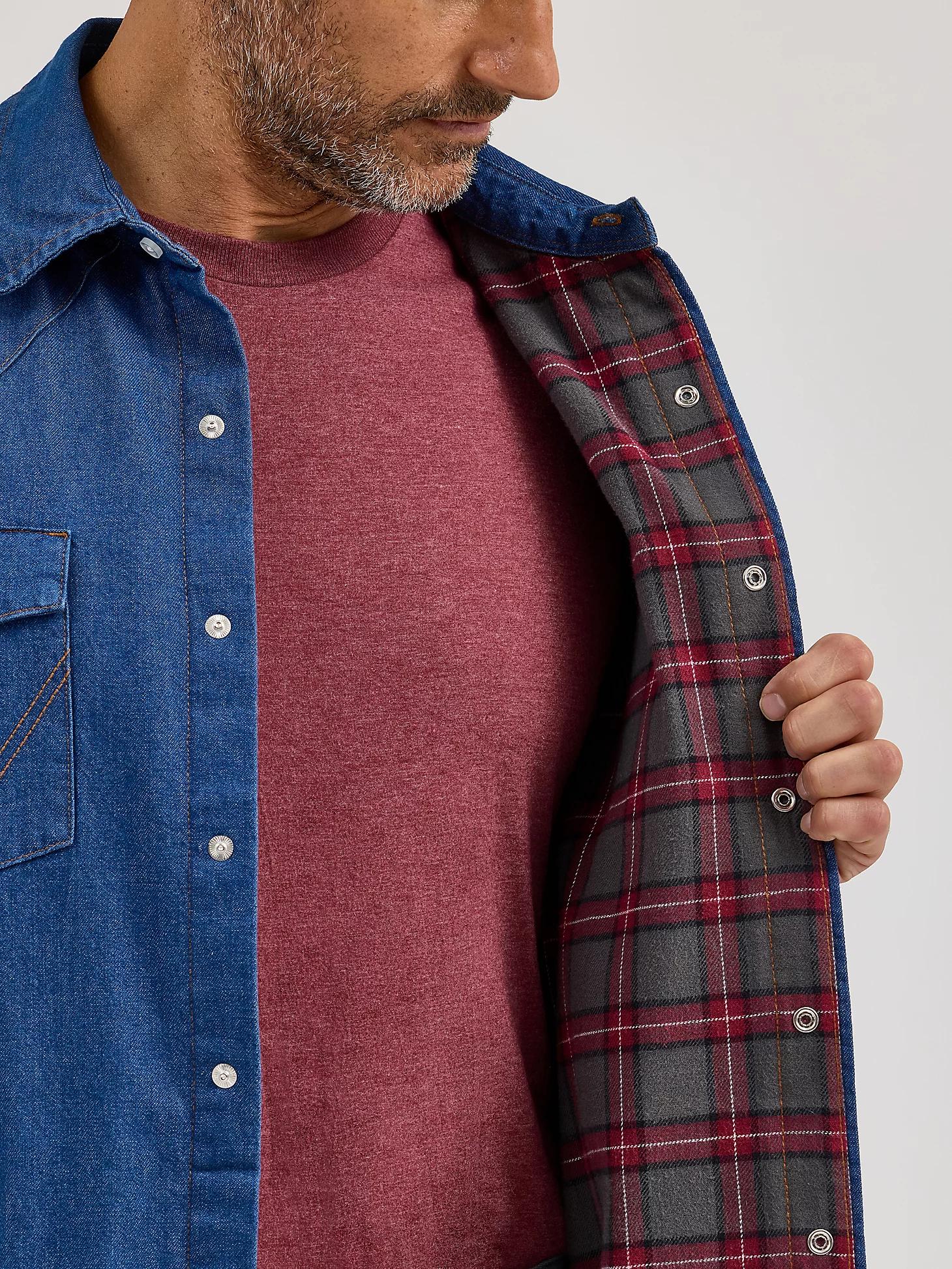 Men's Wrangler® Long Sleeve Flannel Lined Solid Work Shirt Denim Product Image