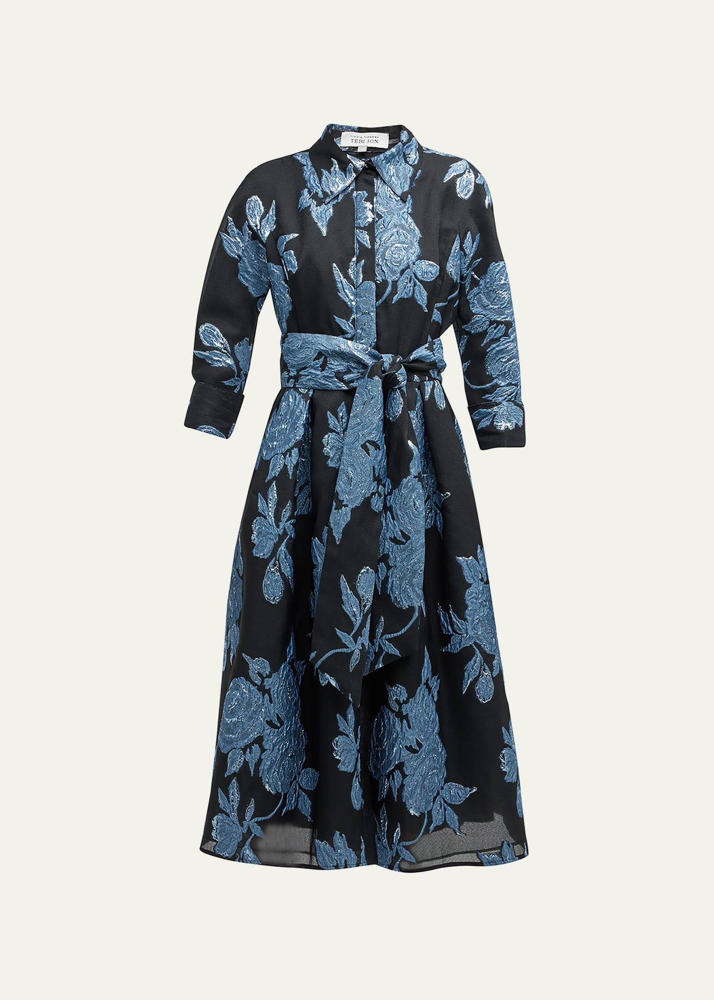 Metallic Jacquard Belted Shirtdress Product Image