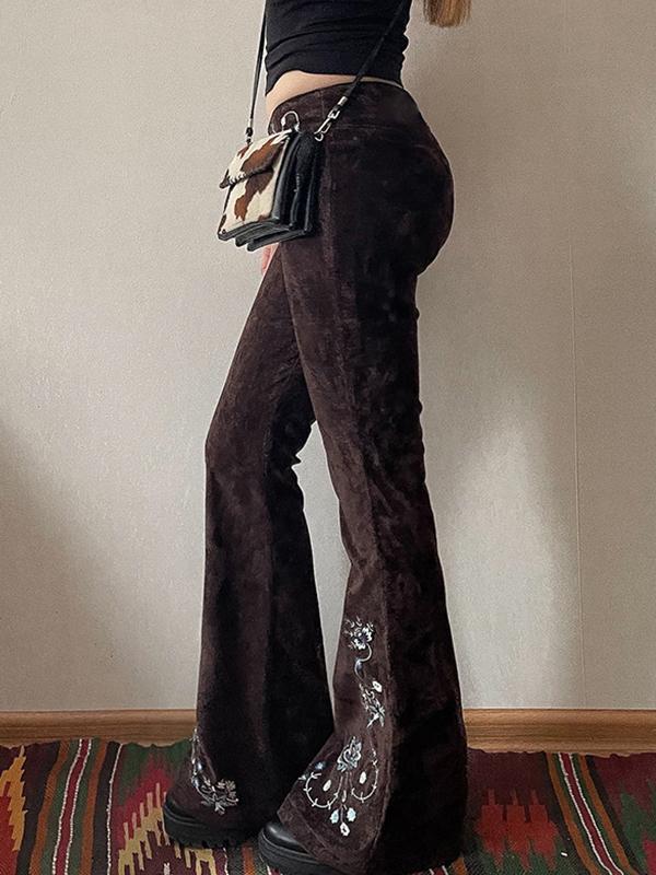 Vintage Embroidered Flap Waist Design Flare Jeans Product Image